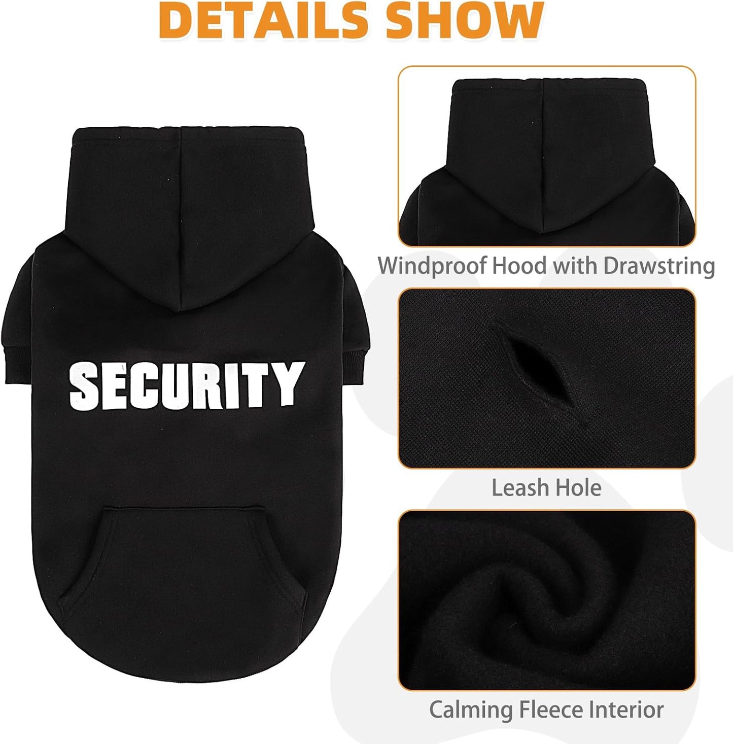 KOOLTAIL Security Dog Hoodie, Fall Puppy Sweater Clothes for Small Medium Large Dogs, Soft Warm Winter Pet Cold Weater Coats Hooded Sweatshirt with Pocket, Dog Halloween Costume for Girl Boy, Black S