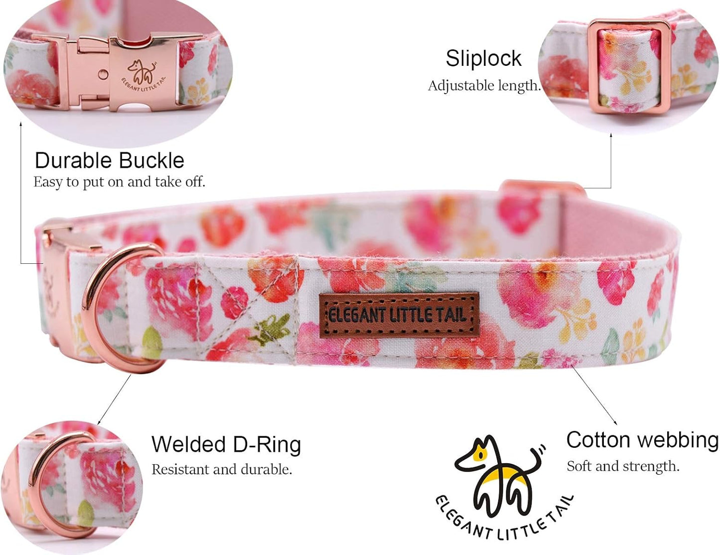 Elegant little tail Dog Collar with Bow, Cotton & Webbing, Bowtie Dog Collar, Adjustable Dog Collars for Small Medium Large Dogs and Cats