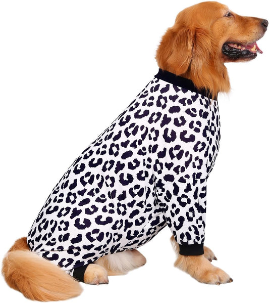 HDE Dog Pajamas One Piece Jammies Jumpsuit Pet Clothes Outfit Stretchy Lightweight Comfy Shirt Pjs for M-3XL Dogs Snow Leopard - 3XL