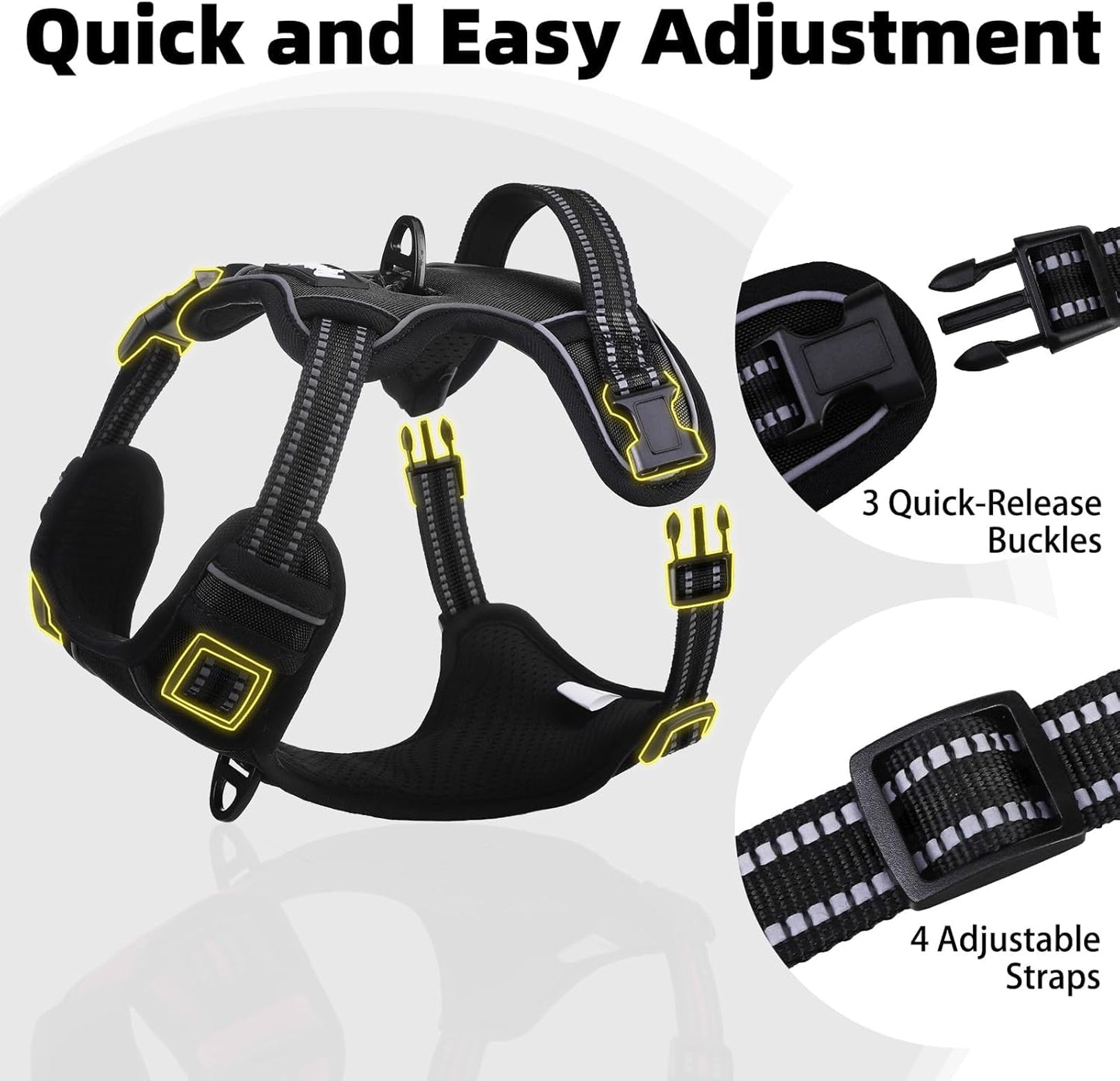 PUPTECK No Pull Dog Harness Medium Sized, Adjustable Reflective Dog Harness with Handle Easy Control, Comfortable Soft Padded Pet Vest Harness for Medium Dogs, Black M