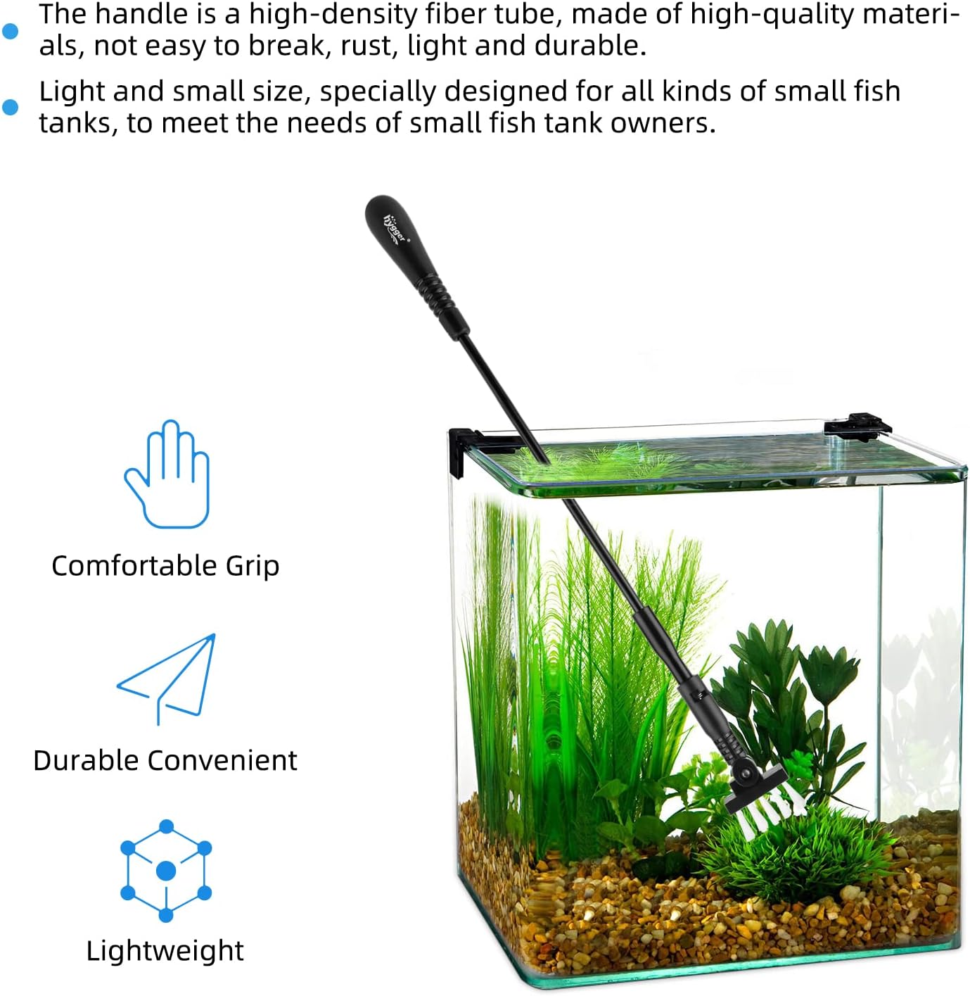 hygger Small Fish Tank Cleaner, Aquarium Cleaning Tools Kit with Handle, Seaweed Scraper, Fishing Net, Sponge Brush,Wall Brush (M)