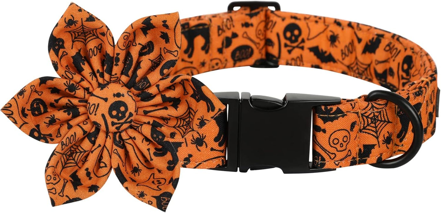 Lionet Paws Dog Collar with Flower - Cute Cotton Adjustable Flower Dog Collar with Metal Buckle for Large Dog Girl Gift, L, Neck 16-24in