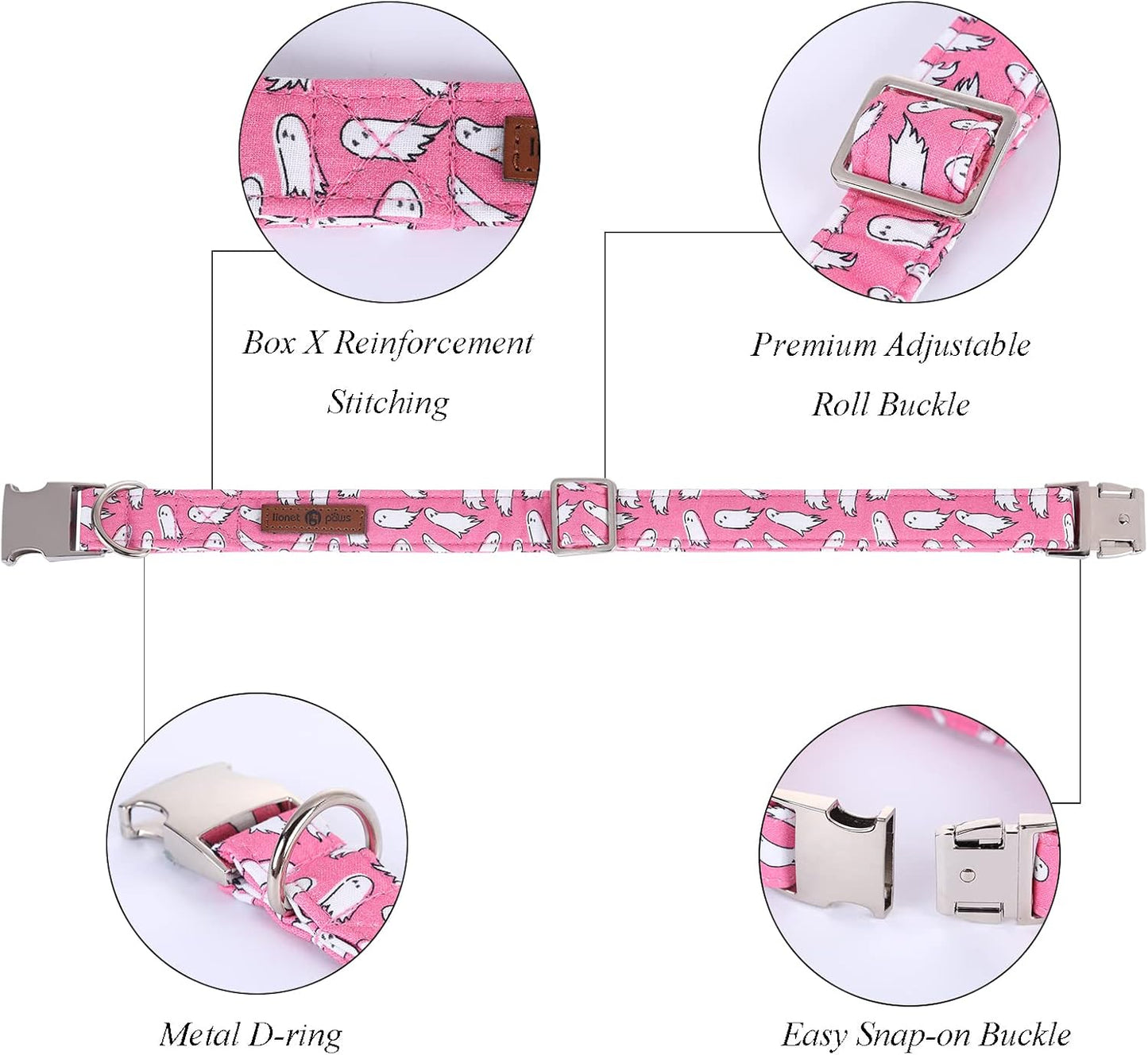 Lionet Paws Dog Collar with Bowtie, Halloween Bowtie for Dogs, Adjustable Comfortable X-Large Dog Collar Girl, XL, Neck 16-26 in