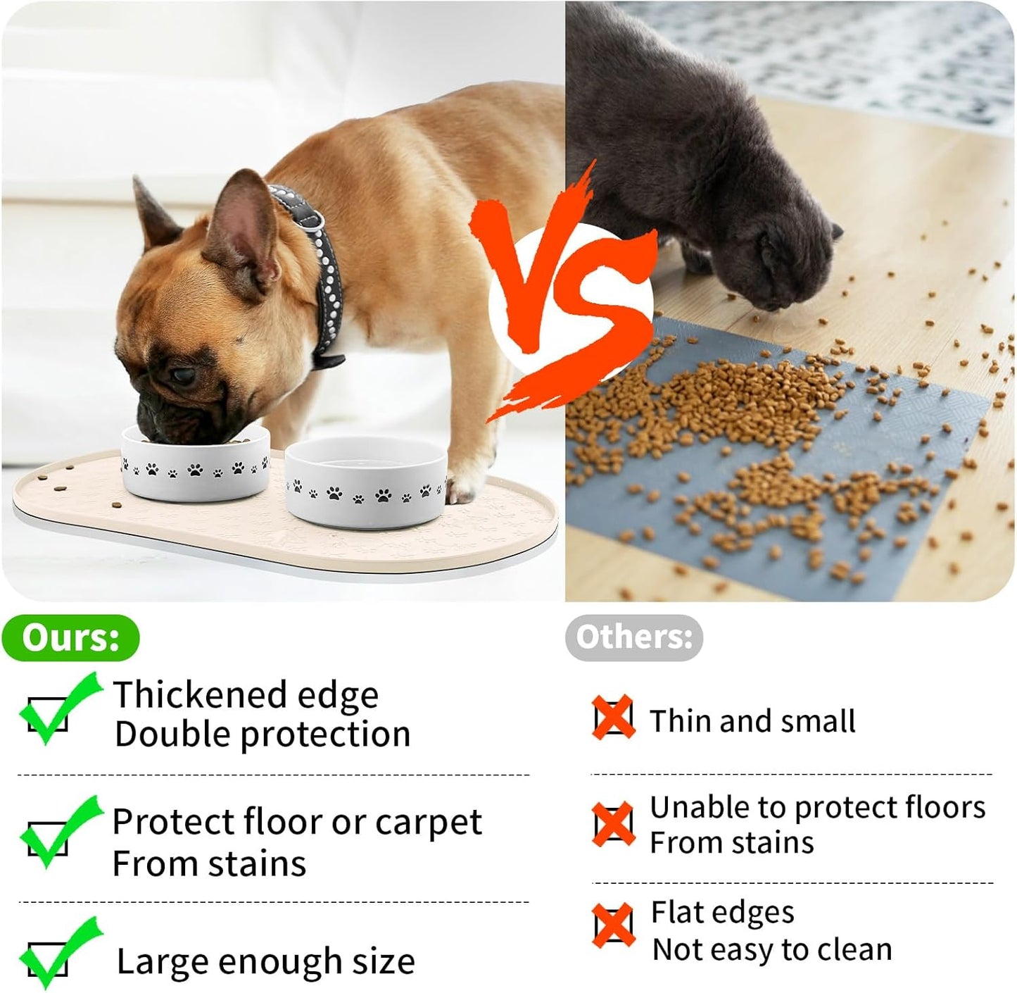 KPWACD Pet Feeding Mat for Dogs and Cats, Silicone Dog Placemat Non-Slip Waterproof Bowl Mats Prevent Food and Water Overflow, High-Lips Puppy Dish Tray Mat Suitable for Large Medium Small Pets, Beige