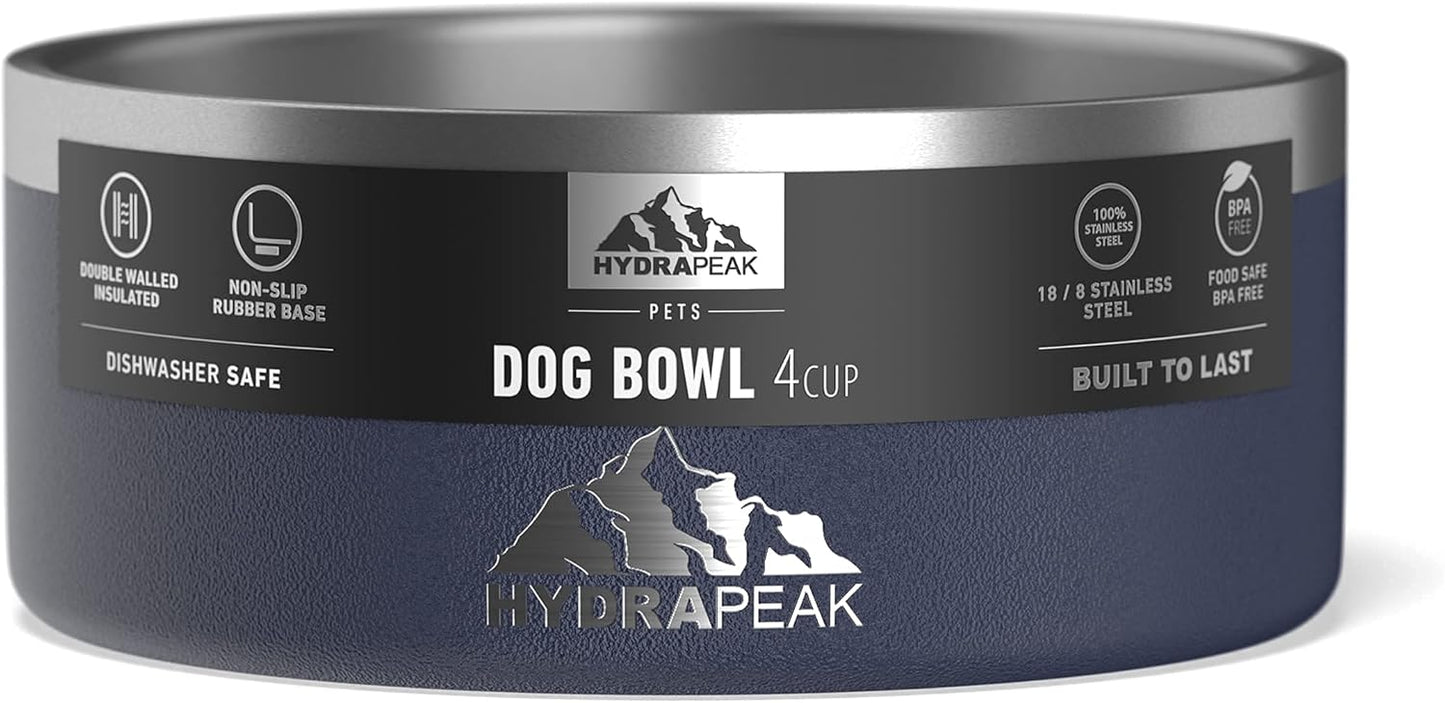 Hydrapeak Dog Bowl; Non Slip Stainless Steel; Water and Food Dish; Large Sized and Small Dogs; 32oz 64oz; Multiple Sizes; 4 Cup | Navy