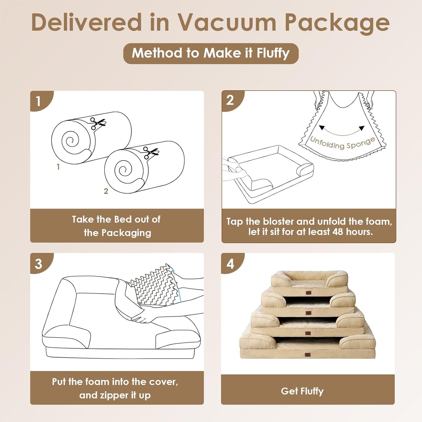 EHEYCIGA Orthopedic Dog Beds for Extra Large Dogs, Waterproof Memory Foam XL Pet Bed with Sides, Non-Slip Bottom and Egg-Crate Foam Big Dog Couch Bed with Washable Removable Cover, Greige