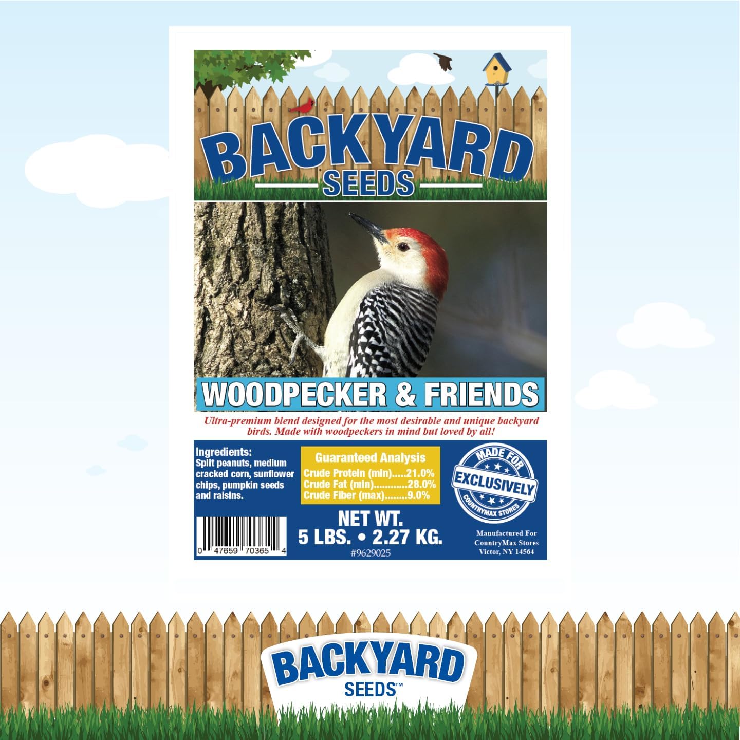 Backyard Seeds Woodpecker Shelled Peanuts Mixed Bird Seed with Sunflower Chips, Pumpkins, Raisins (40 Pounds)