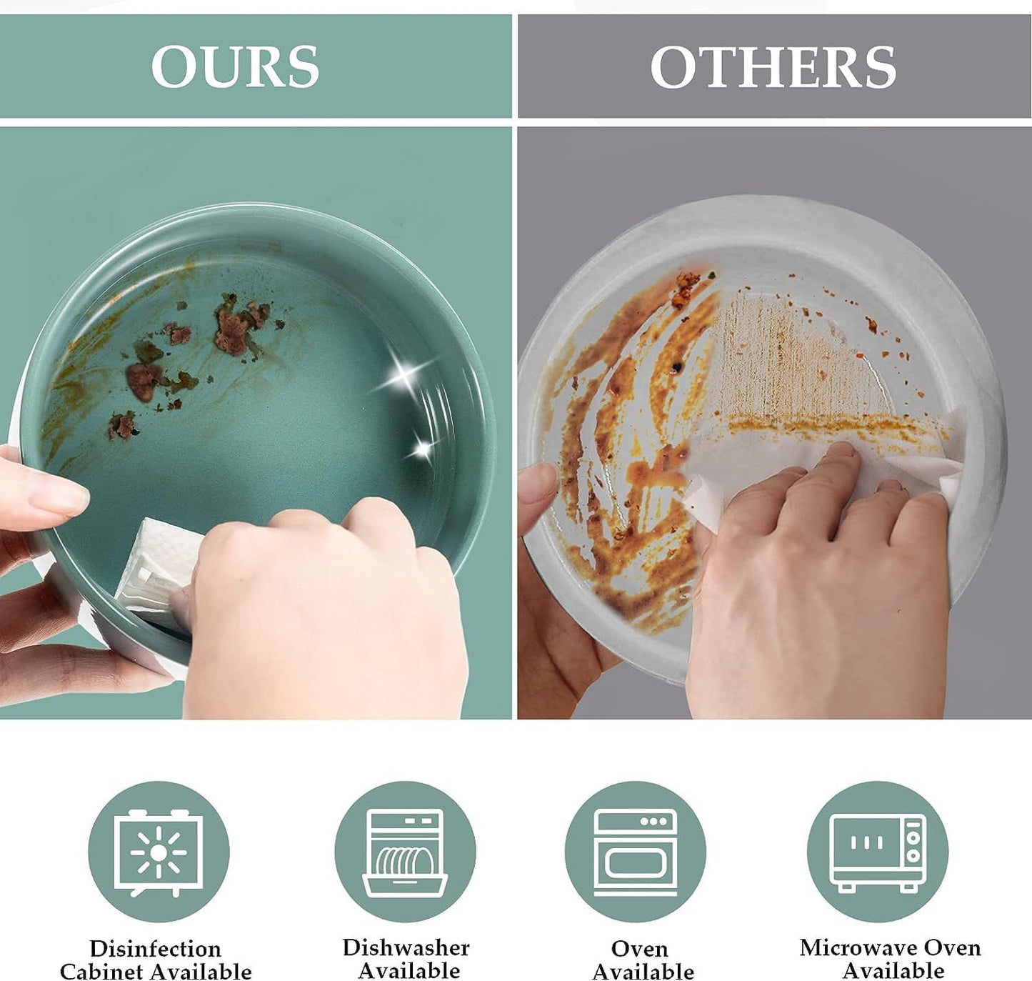 SPUNKYJUNKY Ceramic Dog and Cat Bowl Set with Wooden Stand, Modern Cute Weighted Food Water Set for Small Size Dogs (13.5OZ) & Medium Sized Dogs (28.7OZ) & Cats (3.6 Cups, 2 × Light Green)