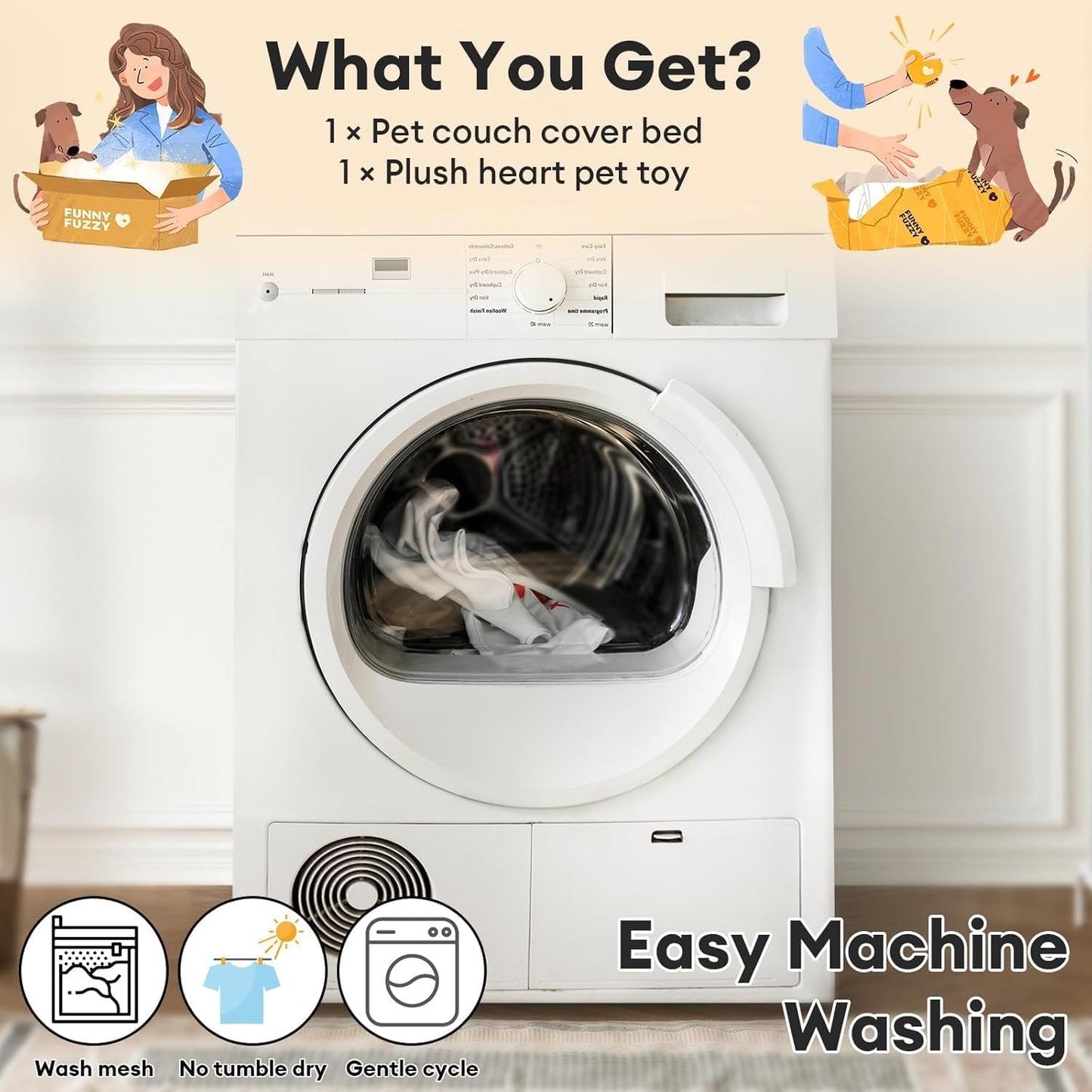 FUNNY FUZZY Pet Fluffy Fuzzy Couch Cover, Calming Washable Dog Bed Sofa Protector Pets Mat for Small Medium Dogs and Cats (Grey,33.45 × 28.35 × 5.51 in)