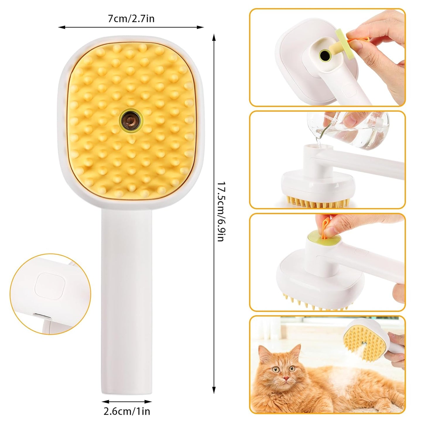 3-in-1 Cat & Dog Steam Brush – USB Rechargeable Spray Grooming Comb with Silicone Teeth – Anti-Static, Shedding Control & Massaging for All Hair Types Long/Short Hair Pets (Green)