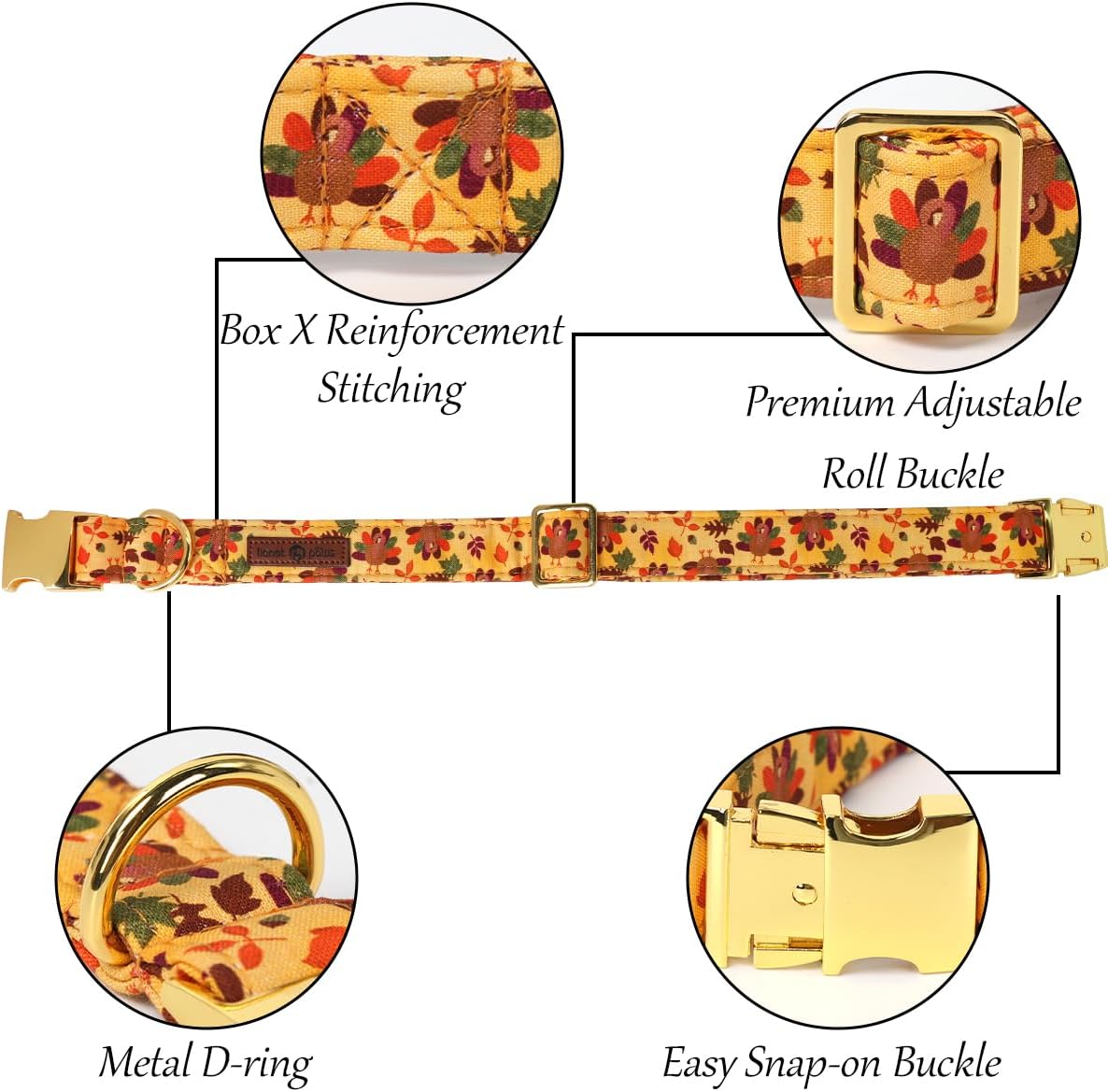 Lionet Paws Thanksgiving Day Dog Collar with Flower, Dogs Flower Collar with Metal Buckle for Dogs, Adjustable Comfortable Dog Collars Girl, M, Neck 13.5-22 in