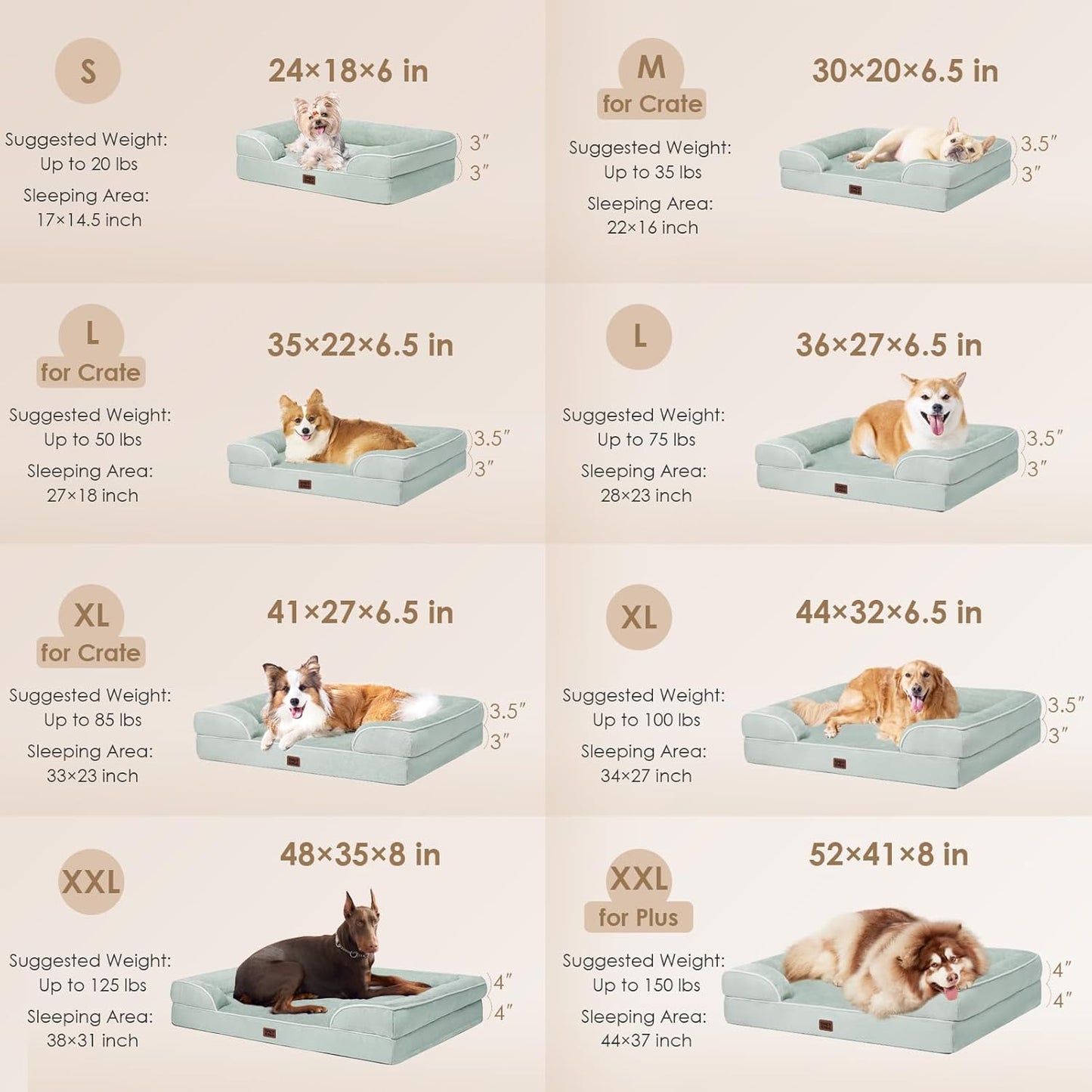 EHEYCIGA Orthopedic Dog Beds for Extra Large Dogs, Waterproof Memory Foam XL Dog Bed with Sides, Non-Slip Bottom and Egg-Crate Foam Big Pet Couch Bed with Washable Removable Cover, Sage Green