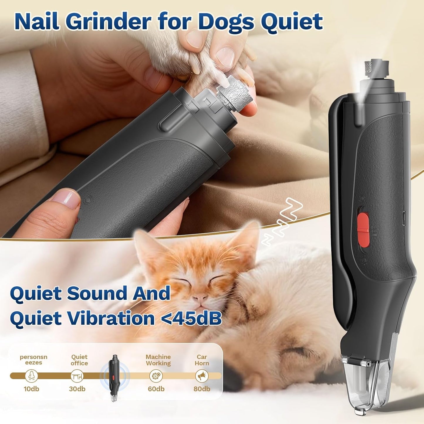 2 in 1 Dog Nail Clippers & Cat Nail Clippers Trimmers for Large Medium Small Dogs Cats Claw Trimmer Quick Sensor and Safety Guard USB Rechargeable Dogs Nail Trimmer with Catcher & 2 LED Lights