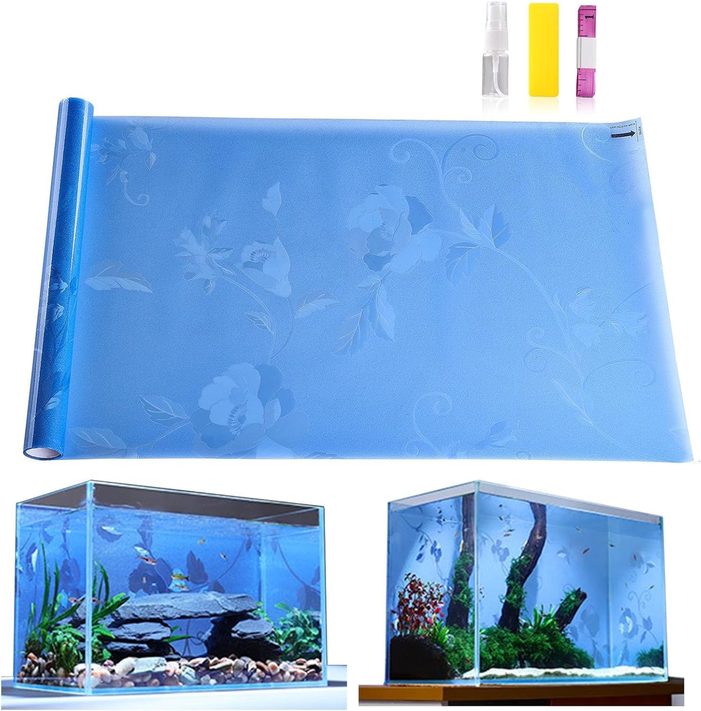 Aquarium Background Paper, Blue Fish Tank Backdrop Wallpaper Electrostatic Adhesive, No Glue, Easy to Install, Reusable (23.6" H × 78.7" L, Translucent)