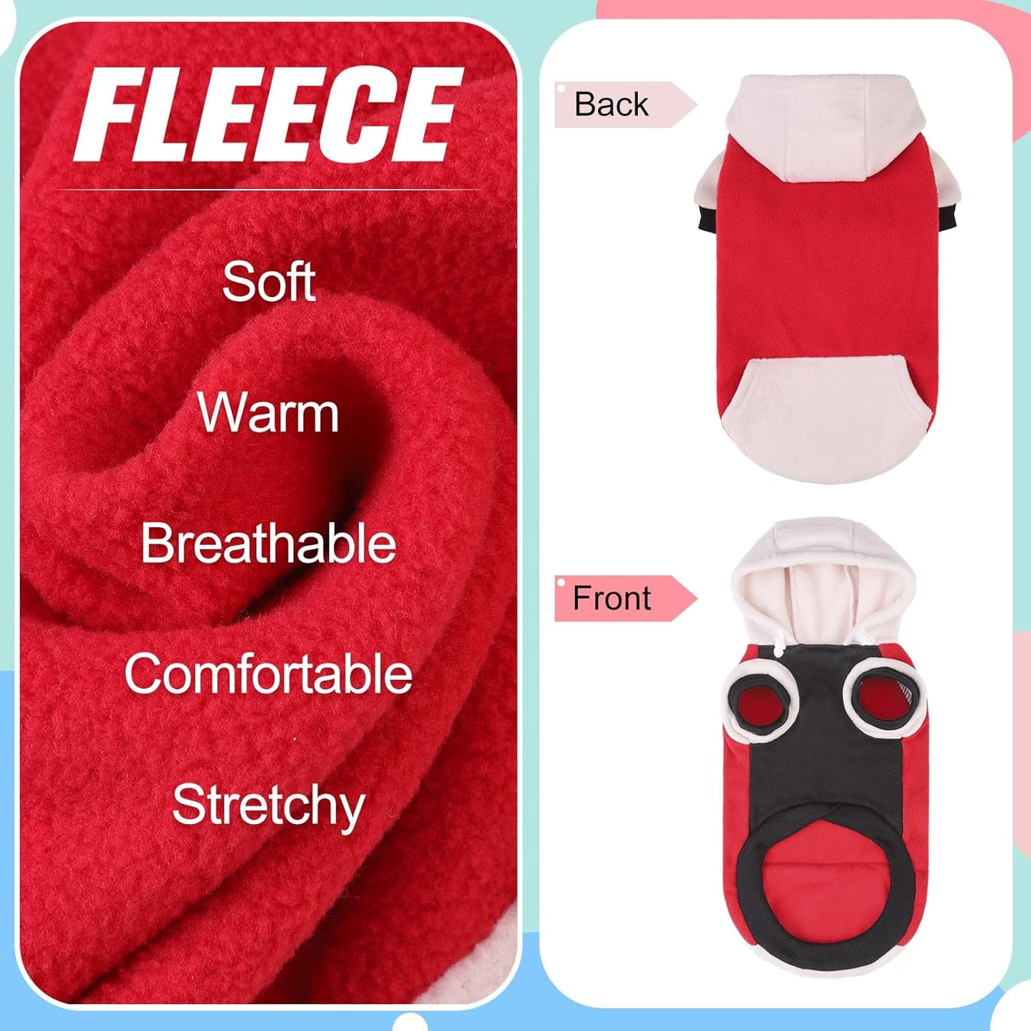 BEAUTYZOO Fleece Dog Hoodie Sweatershirt with Pocket and Leash Hole, Stretchy Small Medium Large Sized Dogs Clothes for Fall Winter Cold Days, Color Designer Warm Dog Jackets,French Bulldog Coats