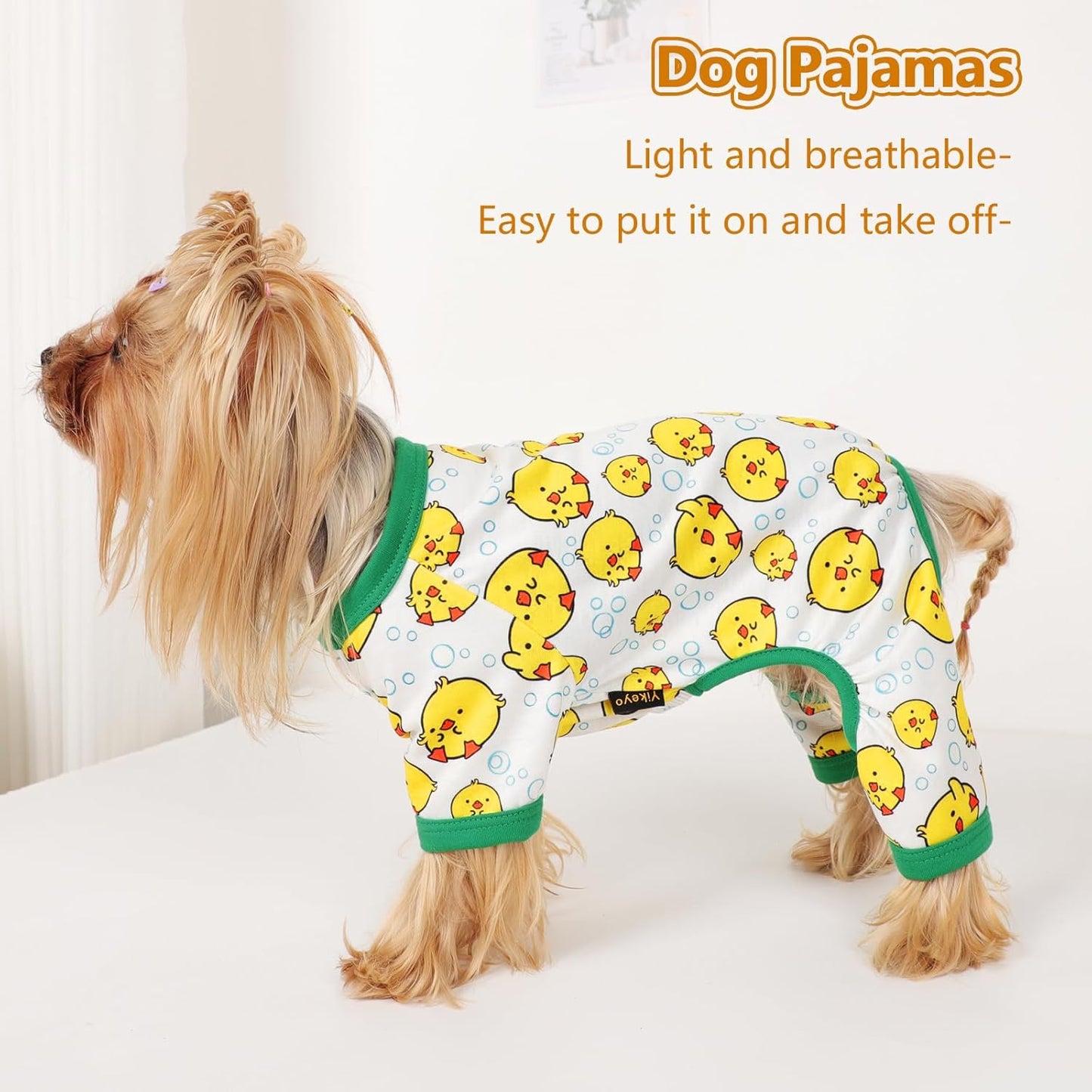 Dog Pajamas Small Sized Dogs Stretchable Summer Dog Clothes Pjs 4 Legs Girl Boy Cute Soft Puppy Outfits Doggie Cat Jammies Jumpsuit Sleeper for Pet, Duckling, Small
