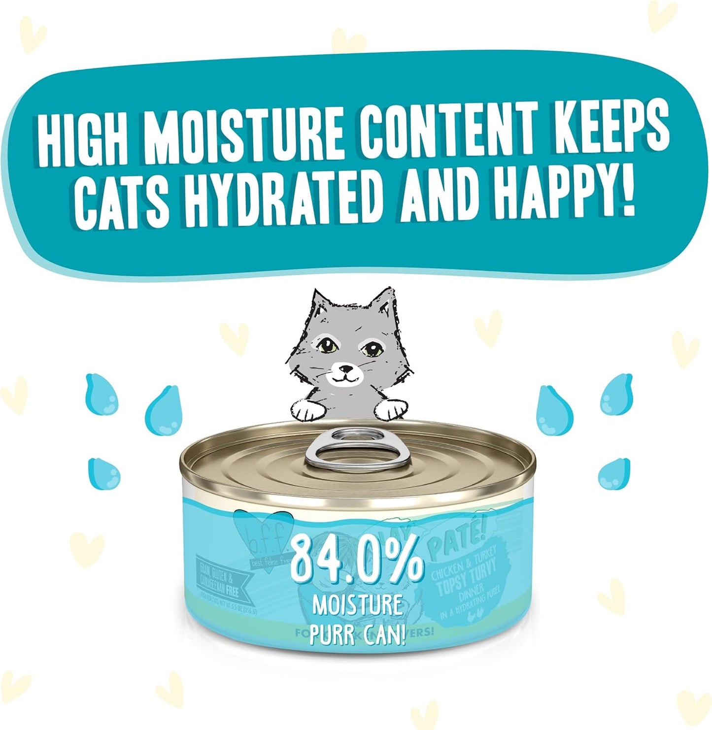 Weruva B.F.F. Play - Best Feline Friend Paté Lovers, Aw Yeah!, Chicken & Turkey Topsy Turvy with Chicken & Turkey, 5.5oz Can (Pack of 8)