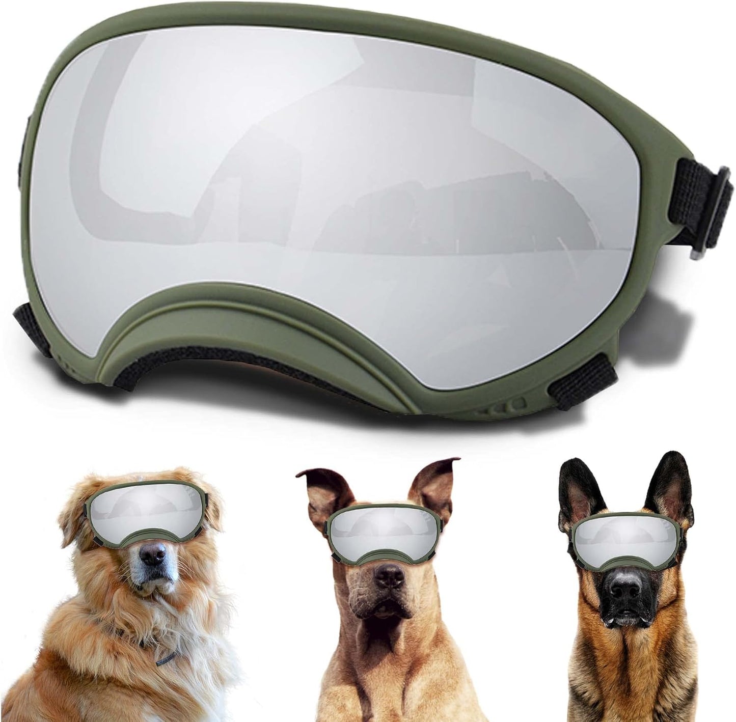 Winproof Large Dog Sunglasses with Adjustable Strap, UV Protection, Soft Goggles for Medium-Large Dogs