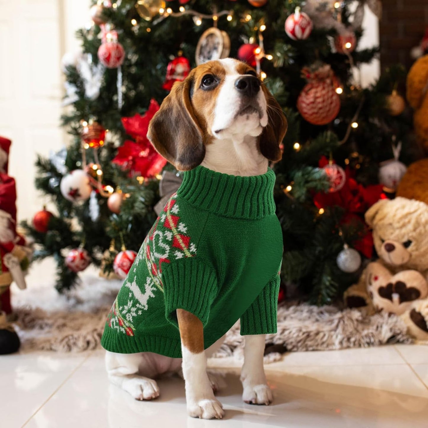 Queenmore Dog Christmas Sweater,Turtleneck Knitted Pullover Xmas Dog Clothes Sweatshirt,Pet Christmas Outfit, Warm Doggy Sweaters for Small Dogs Boy Girl M