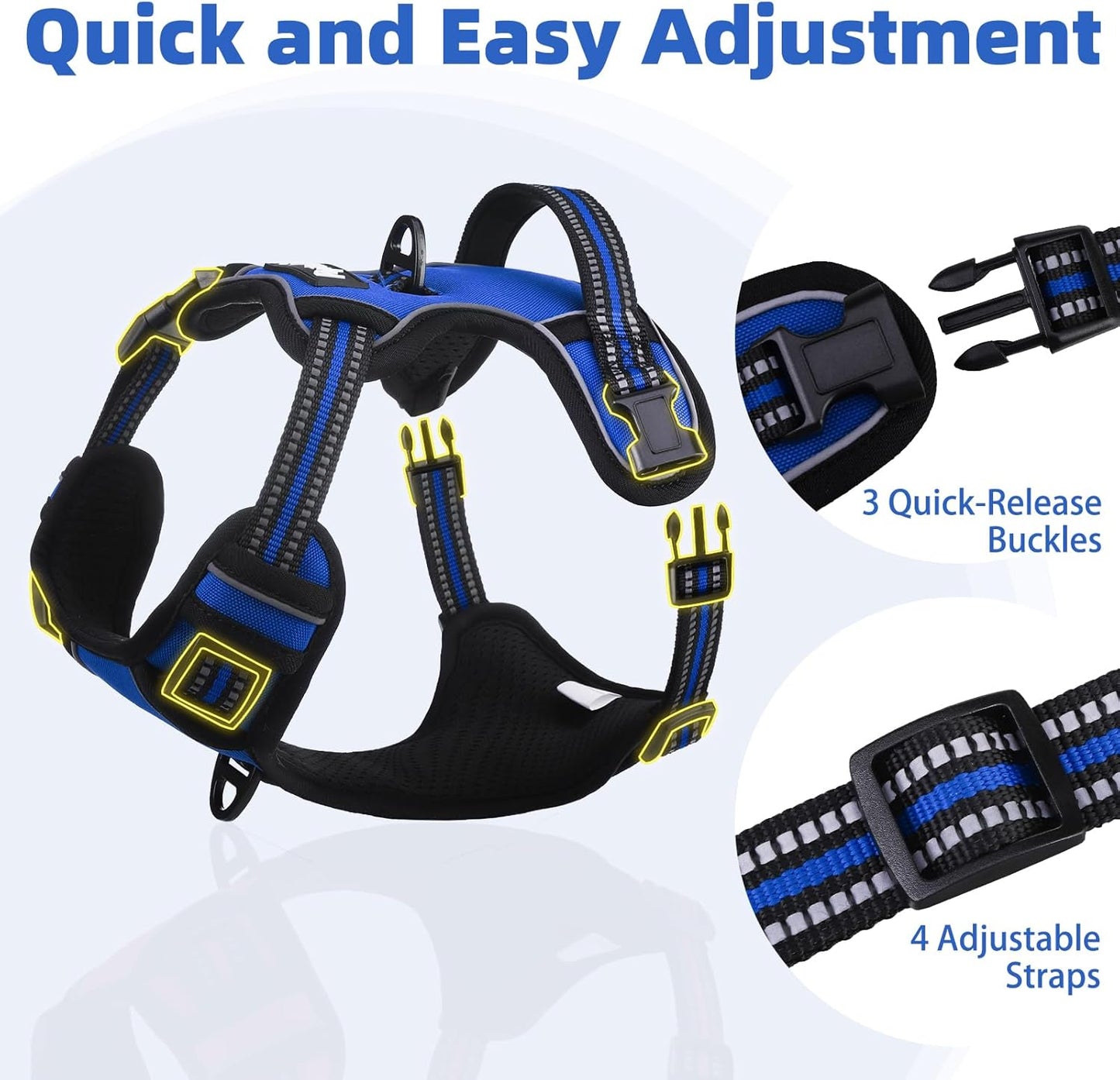PUPTECK No Pull Dog Harness Small Sized, Adjustable Reflective Dog Harness with Handle Easy Control, Comfortable Soft Padded Pet Vest Harness for Small Dogs, Blue S