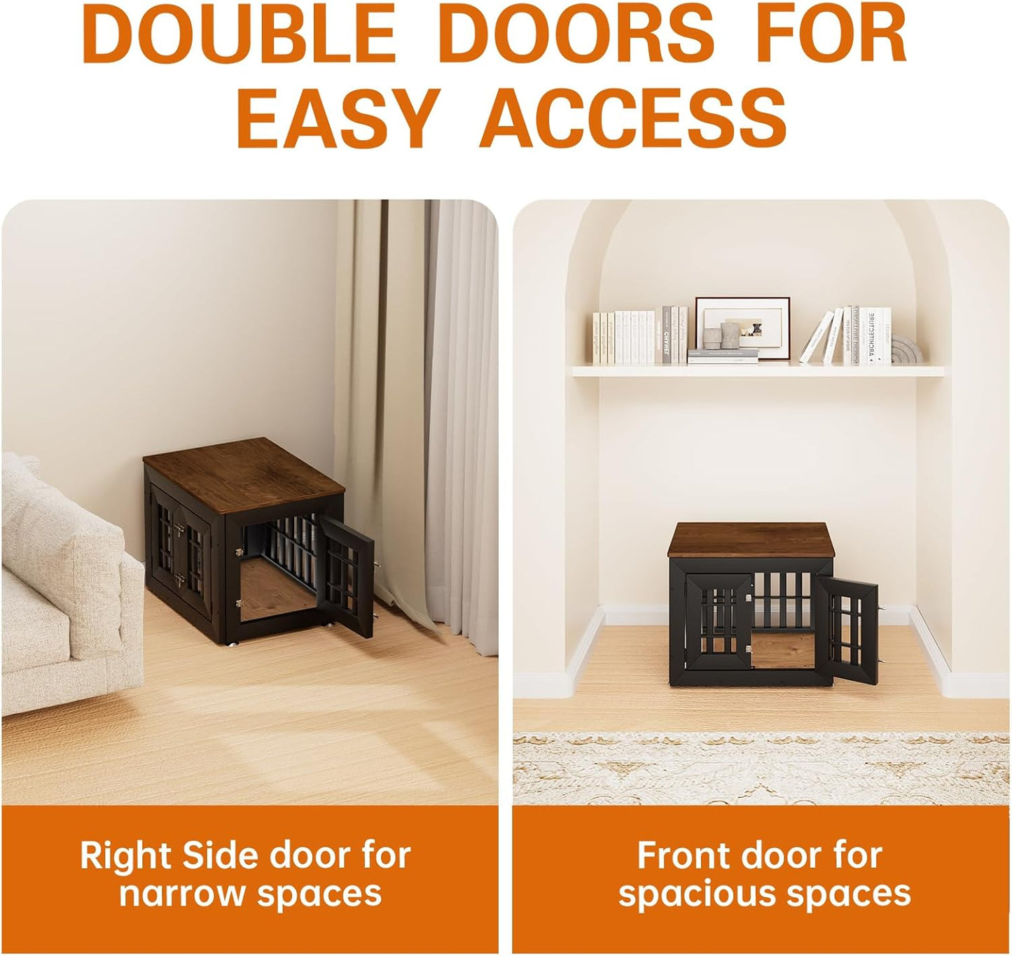 26" Heavy Duty Dog Crate Furniture for Small,Medium and Large Dogs,Rustic Wooden Dog Cage Kennel Indoor Furniture with Waterproof Top,Decorative Pet House Side End Table (Black & Wood)