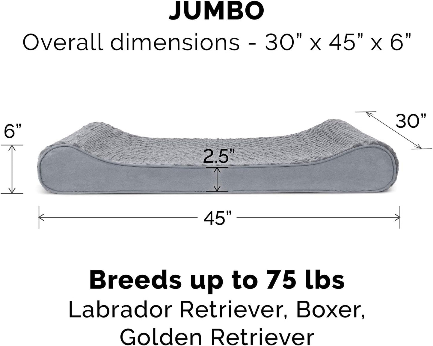 Furhaven Orthopedic Dog Bed for Large Dogs w/ Removable Washable Cover, For Dogs Up to 75 lbs - Ultra Plush Faux Fur & Suede Luxe Lounger Contour Mattress - Gray, Jumbo/XL