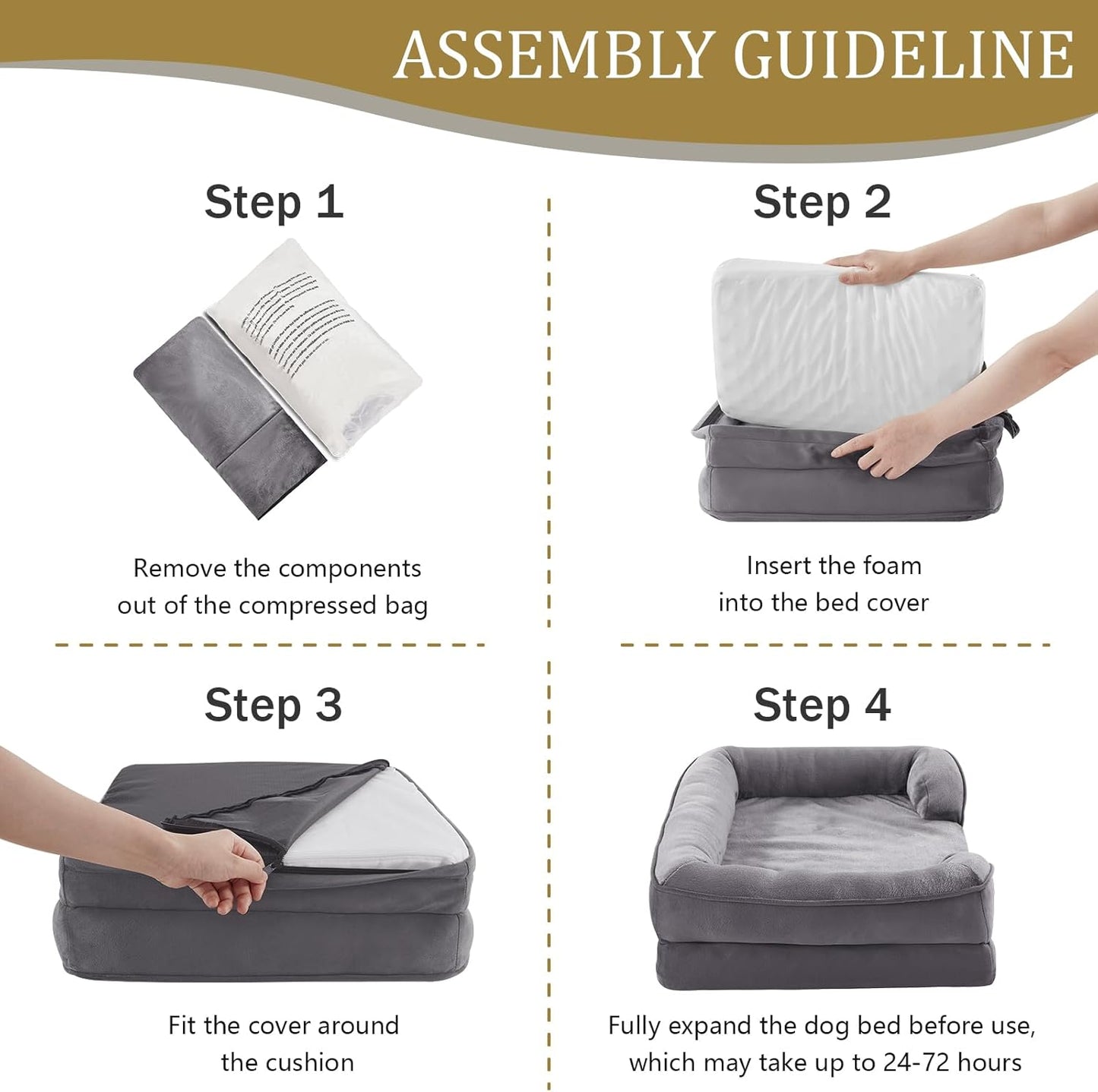 Bedfolks Orthopedic Dog Bed Extra Small, Waterproof Dog Sofa Bed for Small Dogs & Cats, Egg Foam Pet Couch Bed with Removable Washable Cover and Nonslip Bottom, Dark Grey