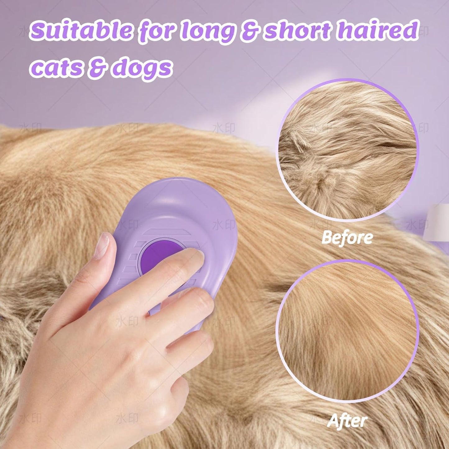 4 in 1 Cat & Dog Steam Brush Kit with 2 Comb Heads - Rechargeable Grooming Brush for Long/Short Hair Shedding, Anti-Static Steam Spray & Foldable Handle, Pet Spa Cleaning Tool (Purple)