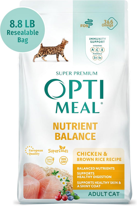 Optimeal Dry Cat Food - Healthy Balanced Nutrition for Immunity Support, Premium Nutrition Made with Natural Ingredients for Adult Cats, (8.8 lbs, Chicken & Brown Rice)