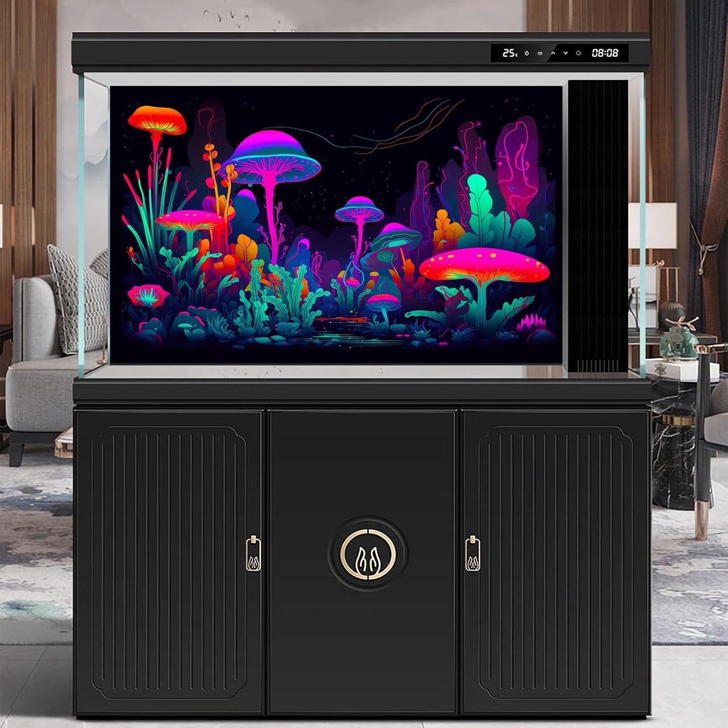 Mushrooms Aquarium Background Mushrooms in Dark Forest with Bright Colors Terrarium Background Tranquil Lake Cartoon Style Aquatic Plants Fish Tank Backdrop Poster Decorations Wallpaper Decor 24x12in