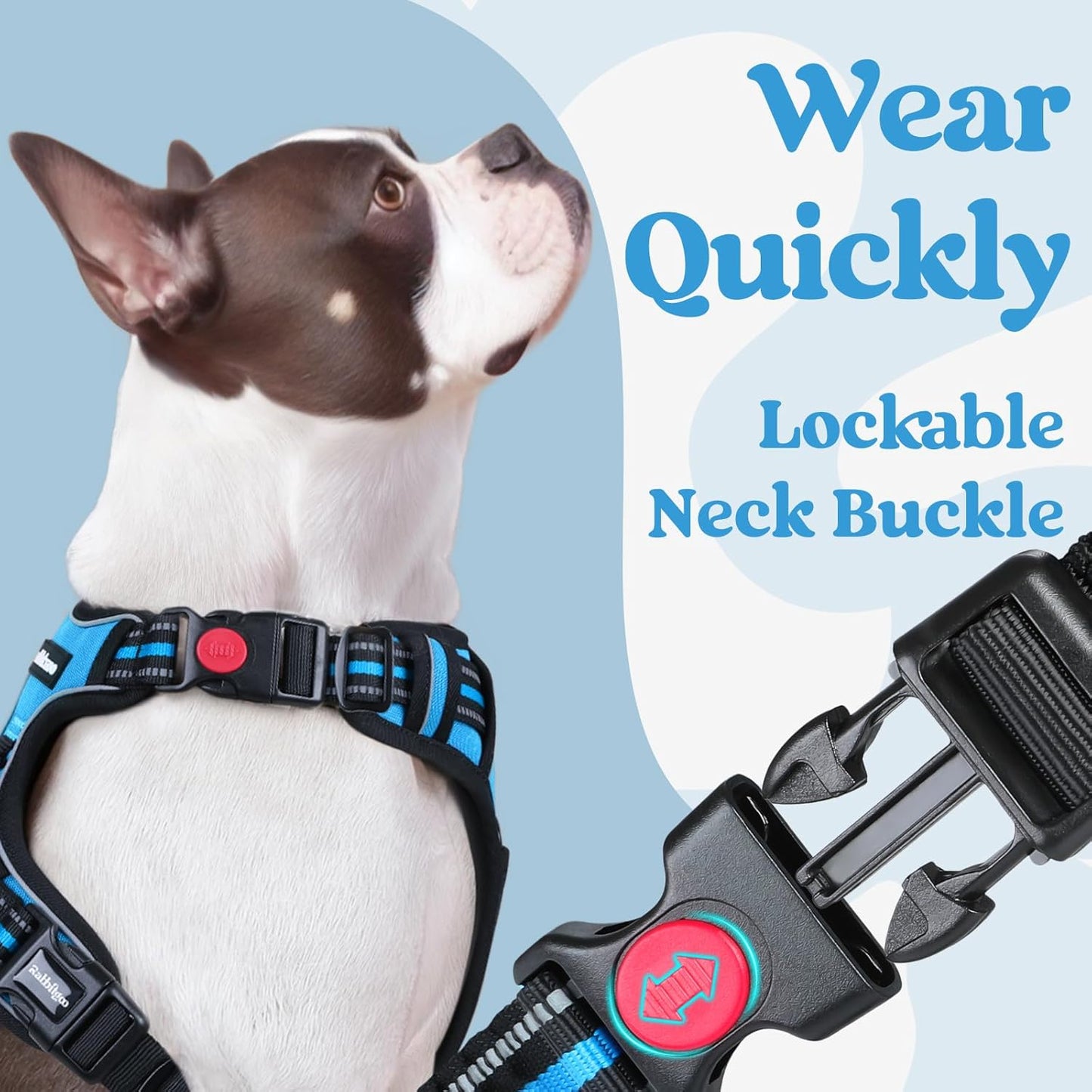 rabbitgoo Dog Harness Small Sized, No Pull Pet Harness with 3 Buckles, Adjustable Soft Padded Vest with Control Handle, Walking Reflective Pet Vest for Small Dogs, Sky Blue, S
