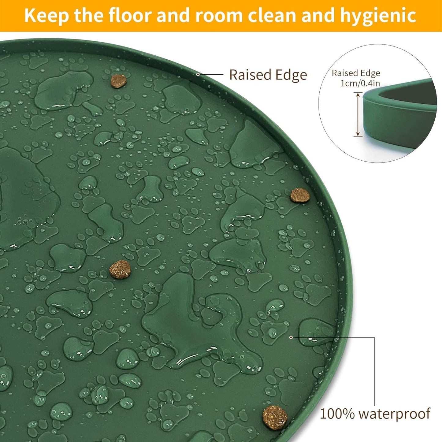 KPWACD Pet Placemat for Dog and Cat, Anti-Slip Waterproof Dogs Feeding Bowl Mat Prevent Food and Water Overflow, Silicone Puppy Dish Mats Suitable for Small Medium Big Pets, Hunter Green, 24" * 16"