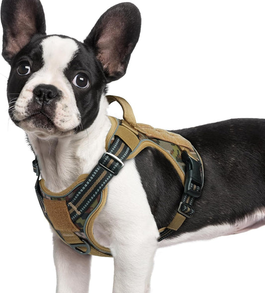 rabbitgoo Dog Harness Small Sized No Pull, Tactical Service Pet Vest with Molle and Control Handle, Adjustable and Reflective Military Harness for Easy Walking and Training, Desert camo, S