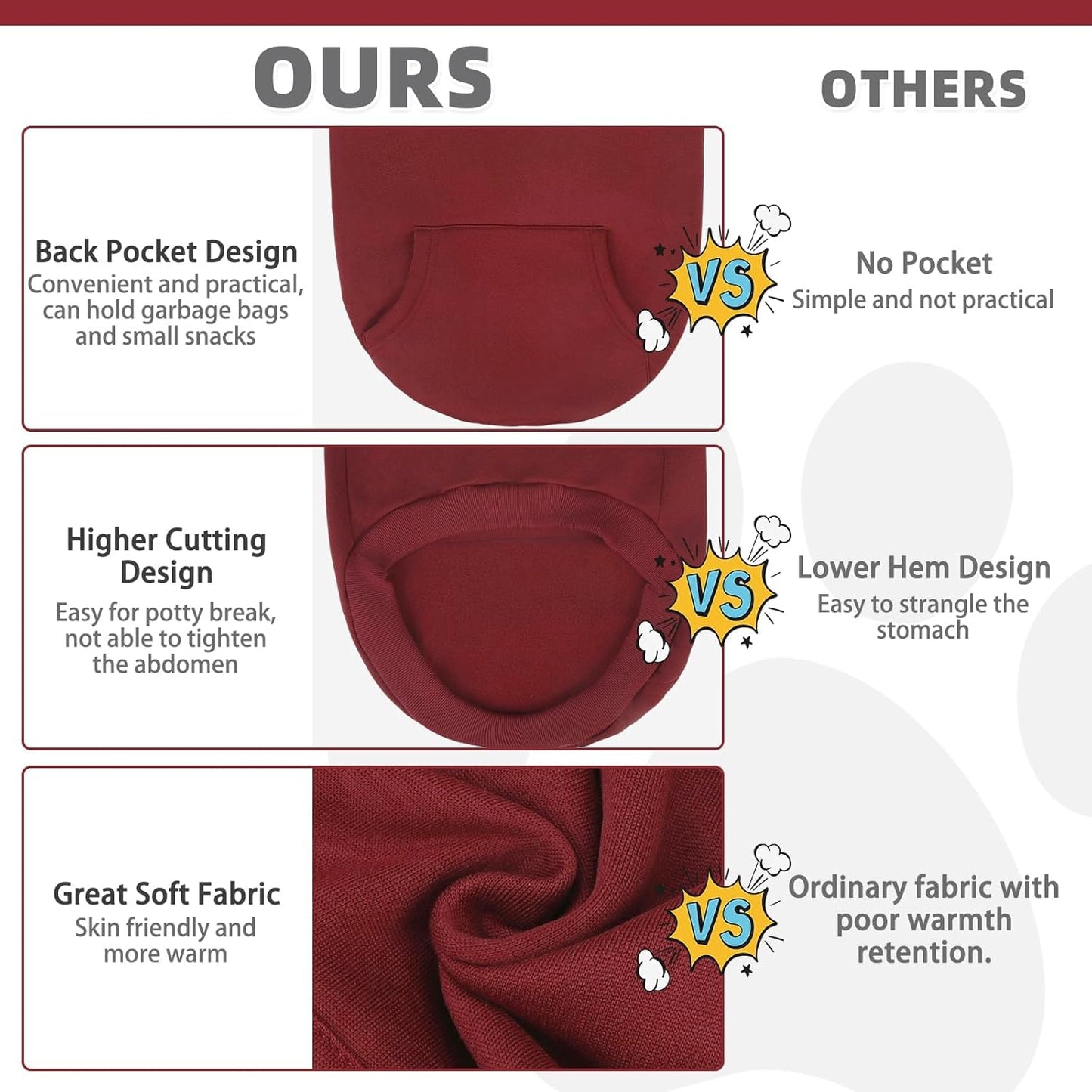 KOOLTAIL Basic Dog Hoodie - Soft and Warm Dog Hoodie Sweater with Leash Hole and Pocket, Dog Winter Coat, Cold Weather Clothes Sweatshirt for Small Medium Large Dogs Puppy Cat Boys Girls Deep Red XXL