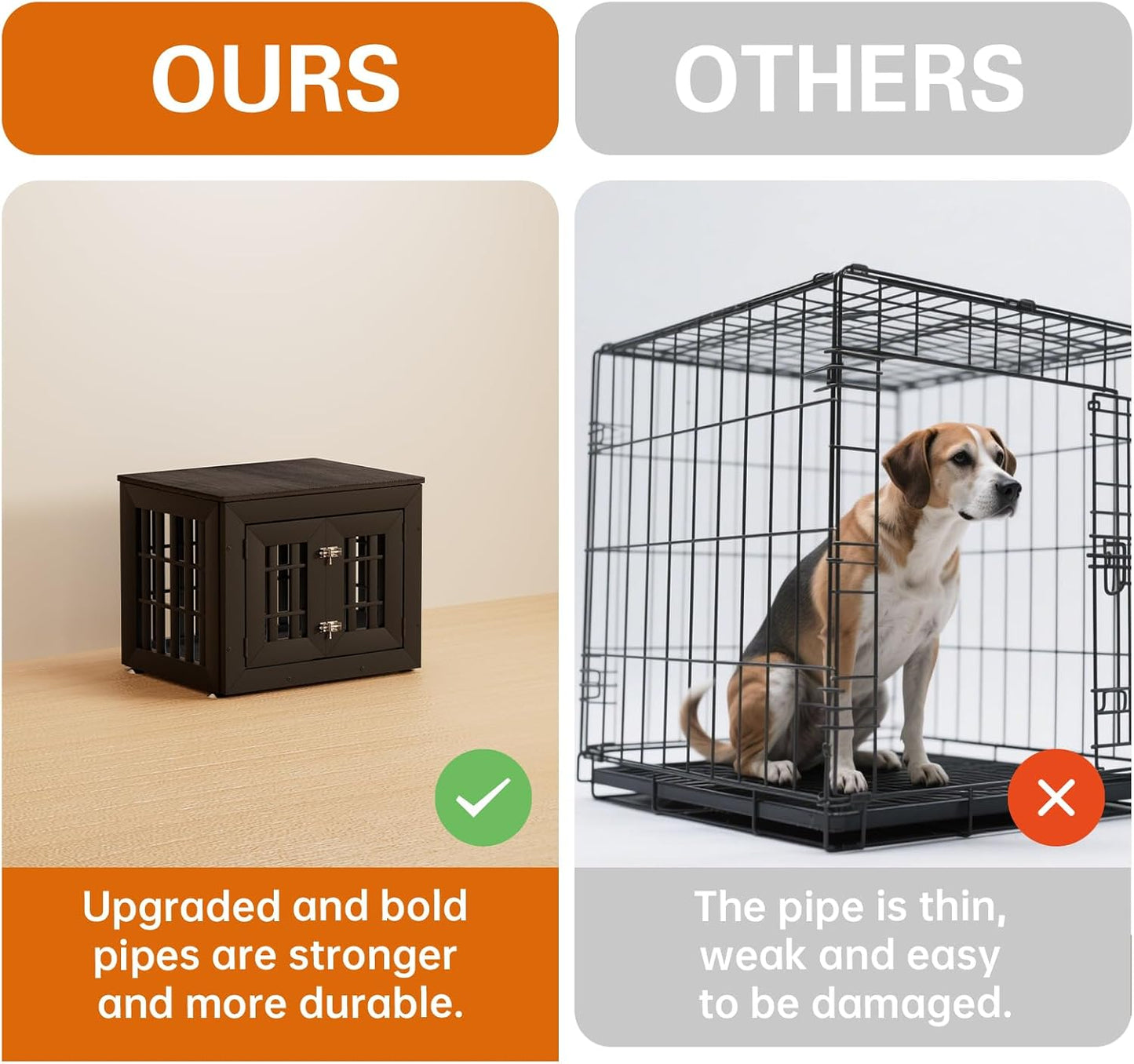 26" Heavy Duty Dog Crate Furniture for Small,Medium and Large Dogs,Rustic Wooden Dog Cage Kennel Indoor Furniture with Waterproof Top,Decorative Pet House Side End Table (Black & Grey)