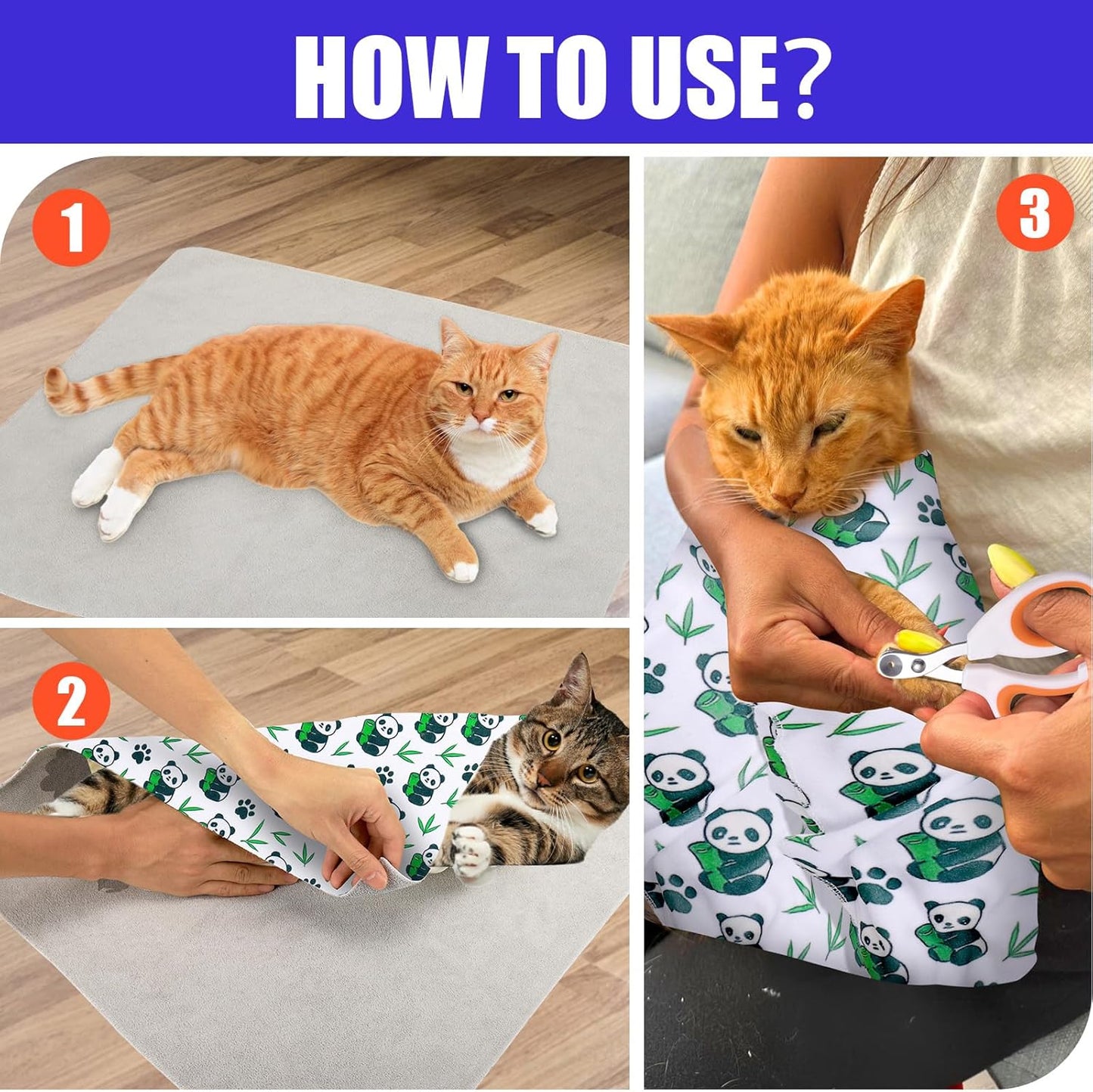 XANGNIER Cat Wrap for Grooming,Cat Restraint Wrap for Cutting Nails,Fabric Burrito Wrap for Nail Clipping, Anti-Scratch, Anti-Escape,Multifunctional Swaddle Wrap Pet Tool (20.8 x 20.8 Inch)