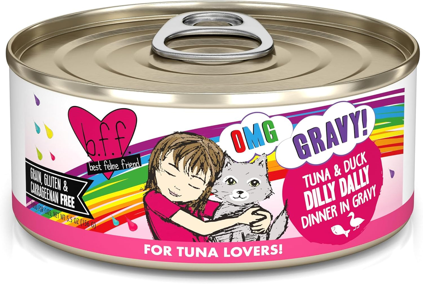 Weruva B.F.F. OMG - Best Feline Friend Oh My Gravy!, Tuna & Duck Dilly Dally with Tuna & Duck, 5.5oz Can (Pack of 8)