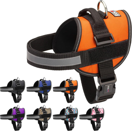 Dogline Dog Harness, Reflective No-Pull Adjustable Vest with Handle for Walking, Training, Breathable, No - Choke Harness for Small, Medium or Large Dogs Room for Patches Girth 22"-28" in Orange