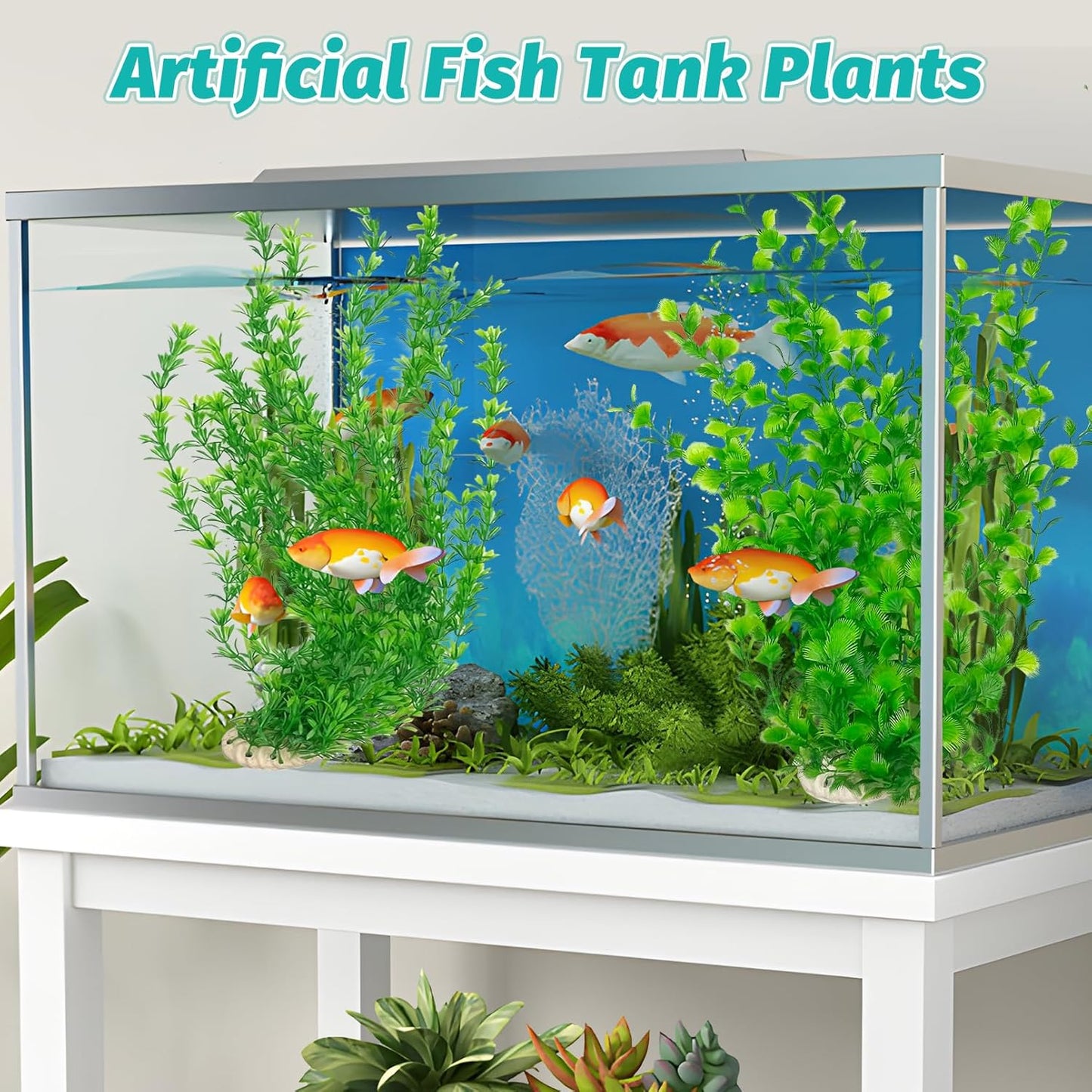Hamiledyi 23" Tall Aquarium Plastic Plants - 2 Pack Soft Fish Tank Decor, Artificial Green Grass Cluster for Aquariums, Safe Bendable Underwater Plants（Green Style B）