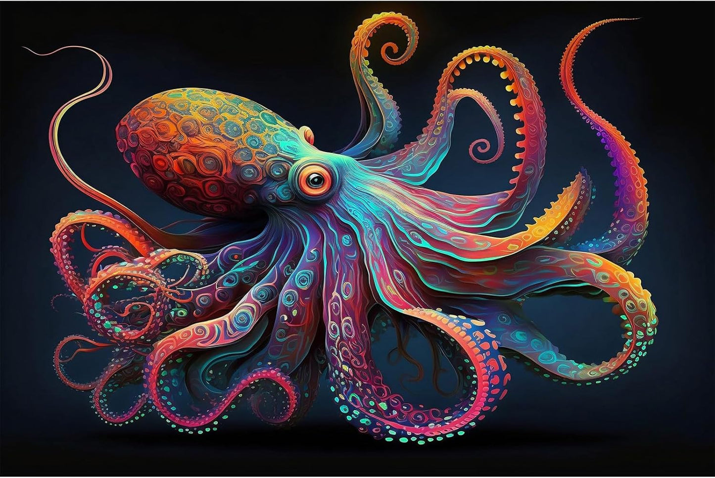 Exquisite Octopus Aquarium Background Abstract Colorful Octopus Terrarium Background Glowing Octopus on Black Background Fish Tank Backdrop Octopus Backdrops Poster Wallpaper Decors Vinyl 36x20in