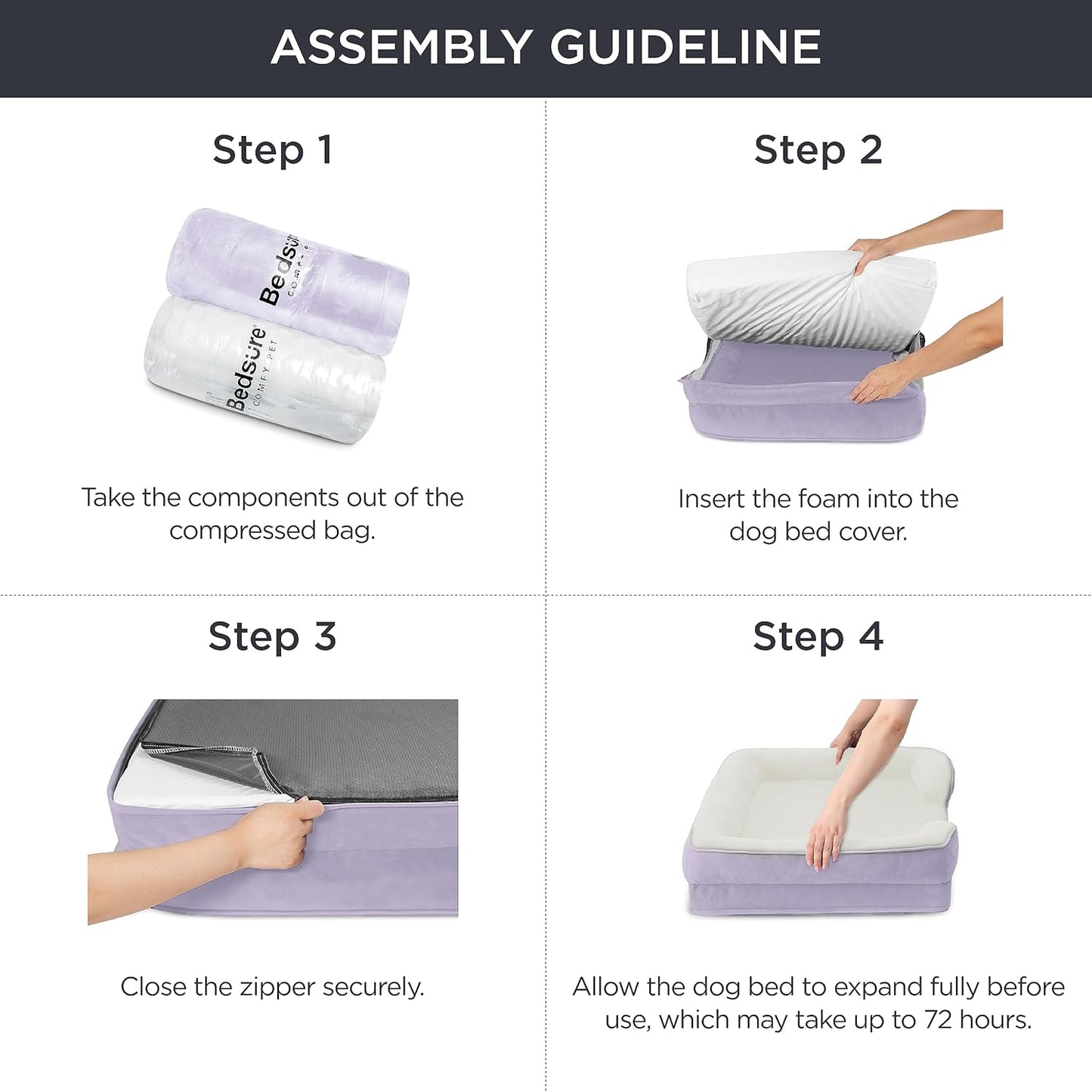 Bedsure L Plus Orthopedic Dog Bed for Large Dogs - Washable Dog Cat Bed Waterproof, L Plus Big Comfort Dogs Couch Sofa with Washable Removable Cover, Pet Bed with Nonskid Bottom, Lavender, 38"