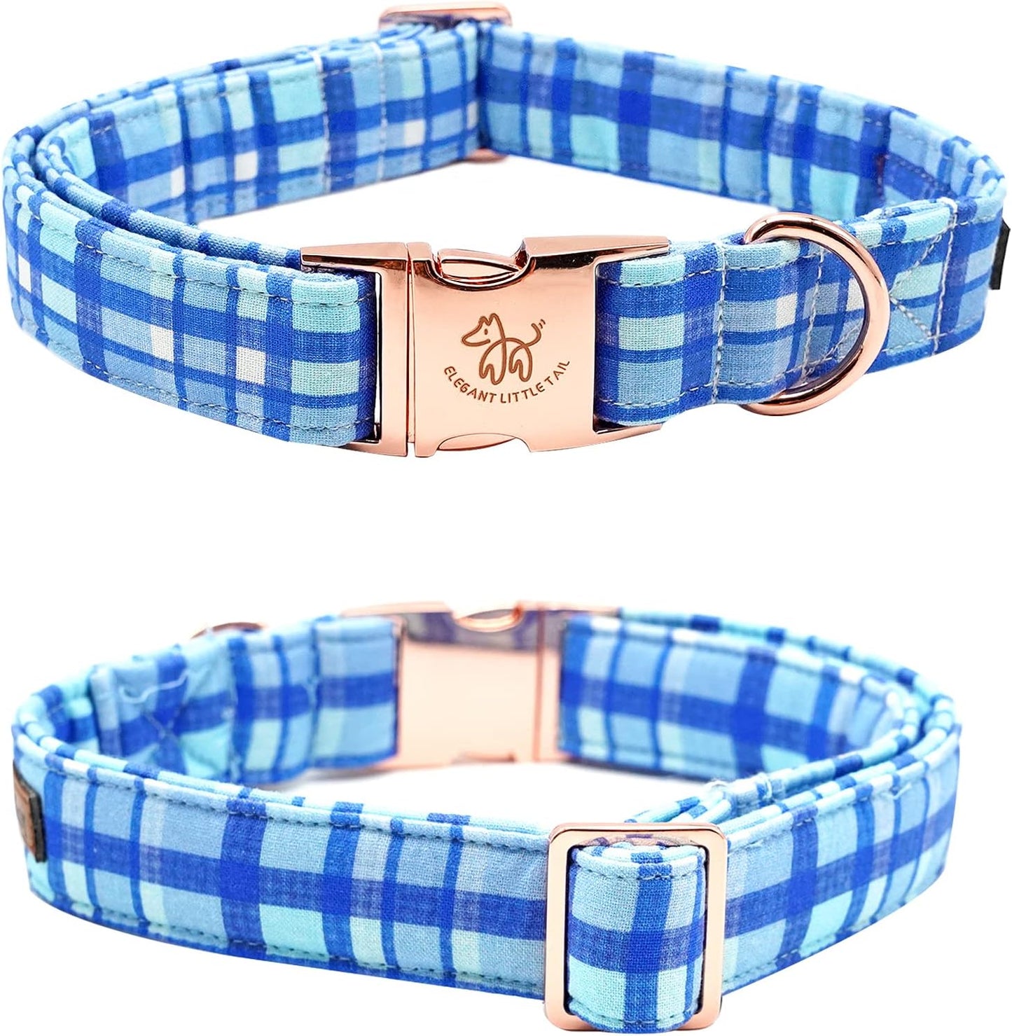 Elegant little tail Dog Collar with Bow - Blue Plaid Boy Dog Collar Cute Bowtie Pet Collar Adjustable Dog Collar for Medium Dog