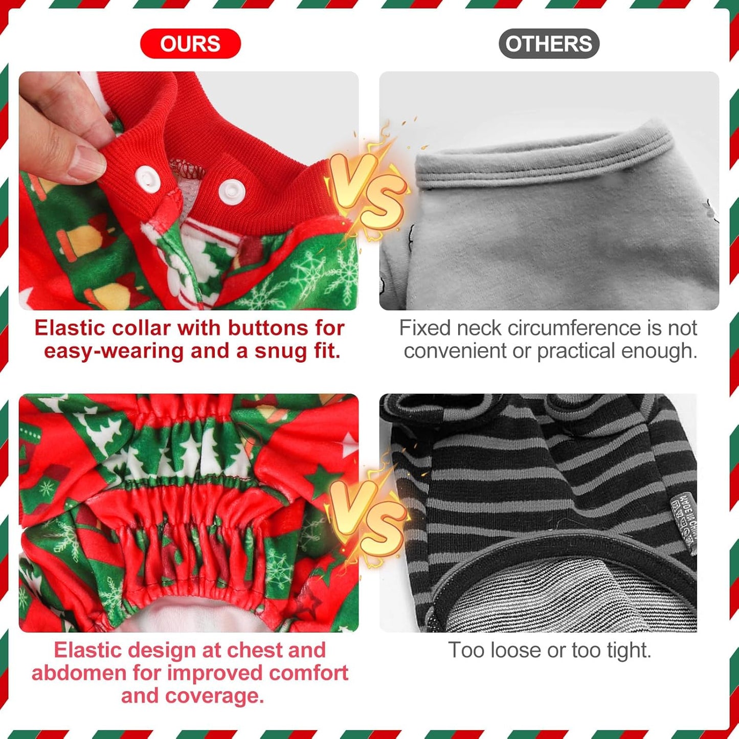 BEA Christmas Dog Pajamas for Large Dogs, Soft Fleece Pet Sweater Clothes Warm Puppy Onesie Outfits for Doggie Winter Christmas - Collar Adjustable Dog Pjs Jammies, Red L