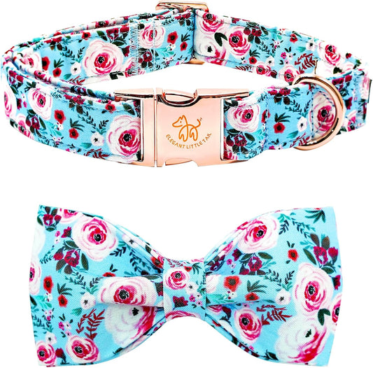 Elegant little tail Dog Collar, Rose Print Pet Collar Summer Dog Collar Durable Metal Buckle Dog Collars Cotton Pet Adjustable Dog Collars for Small Dogs