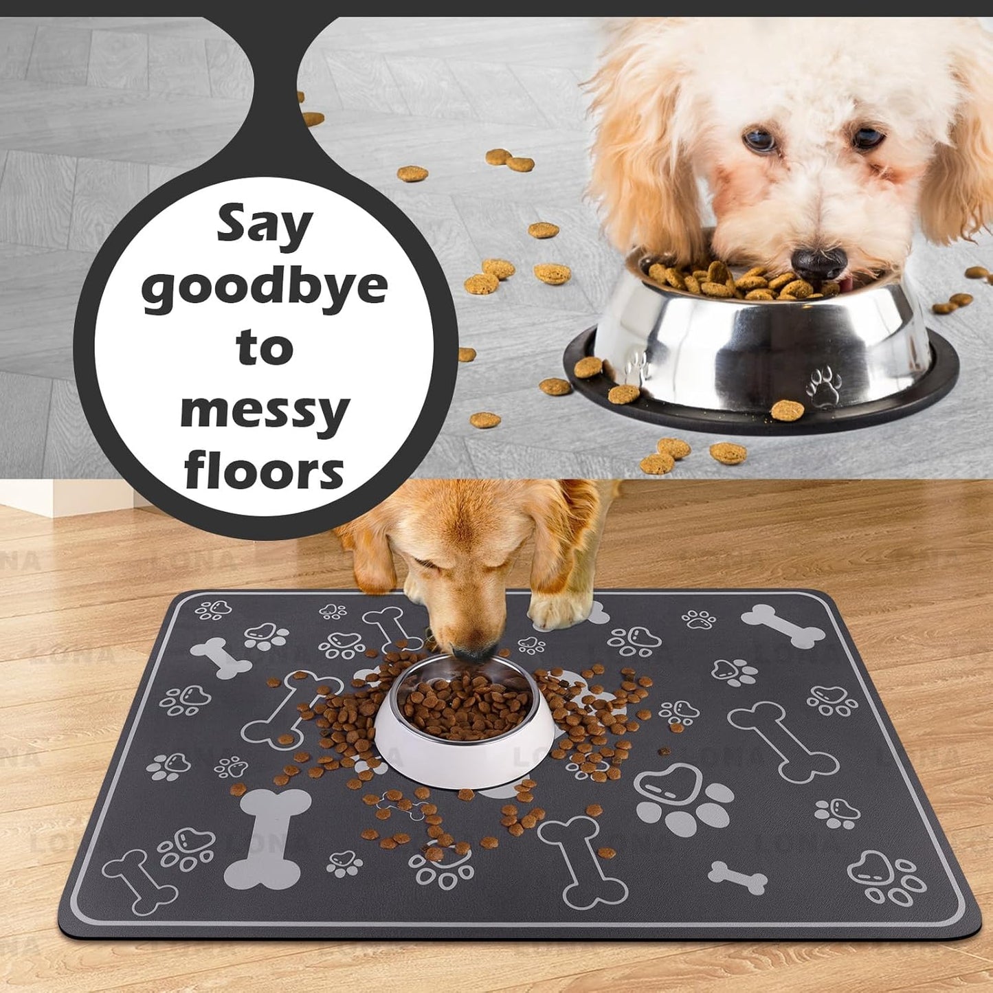 Pet Feeding Mat,Rapid Absorbent Mats for Dog Cat Food, Dog Placemat Water Bowl Mat with Rubber Backing,Messy Drinkers to Protect Floors, Pet Accessories 12"x18" Dark Grey