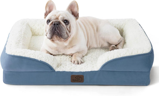 Bedsure Orthopedic Dog Bed Medium Size Dogs - Washable Medium Dog Cat Bed Waterproof, Comfort Pet Couch Sofa with Washable Removable Cover, Pets Bed with Nonskid Bottom, Plush-Faded Denim, 28"