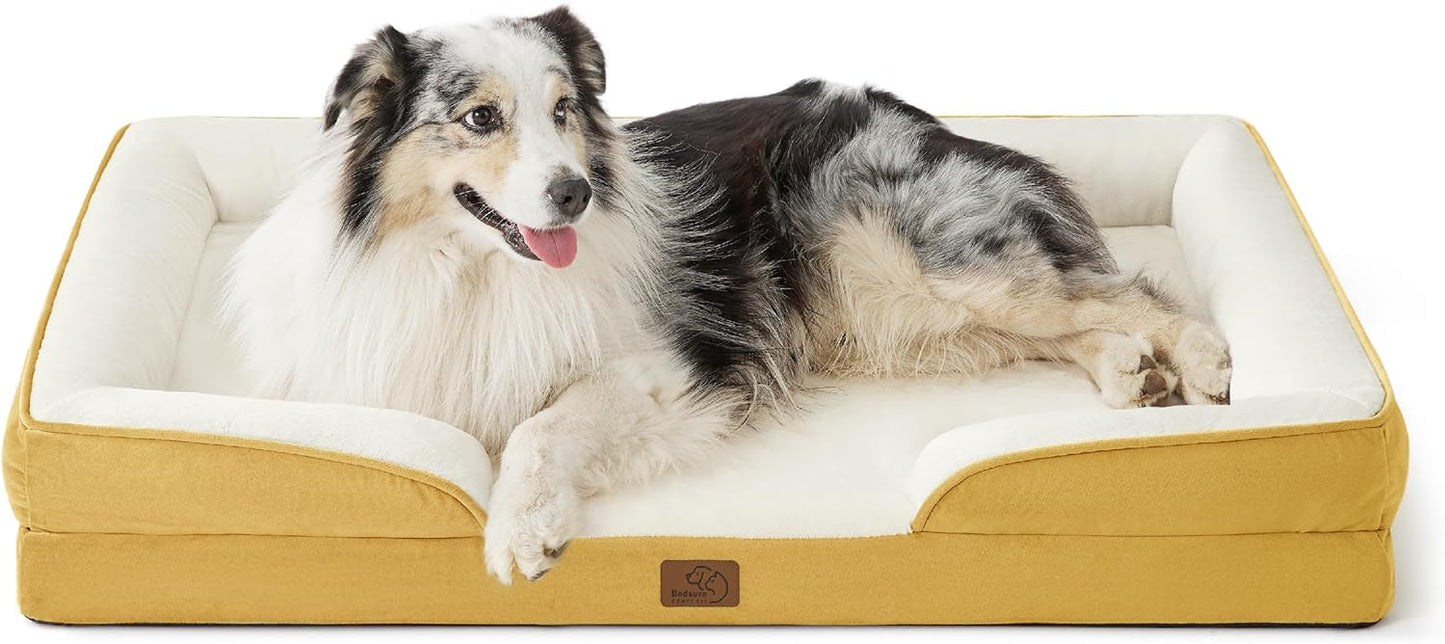 Bedsure XL Orthopedic Dog Bed for Extra Large Dogs - Washable XLarge Dog Cat Bed Waterproof, Comfort Dogs Couch Sofa with Washable Removable Cover, Pet Bed with Nonskid Bottom, Spicy Mustard, 42"