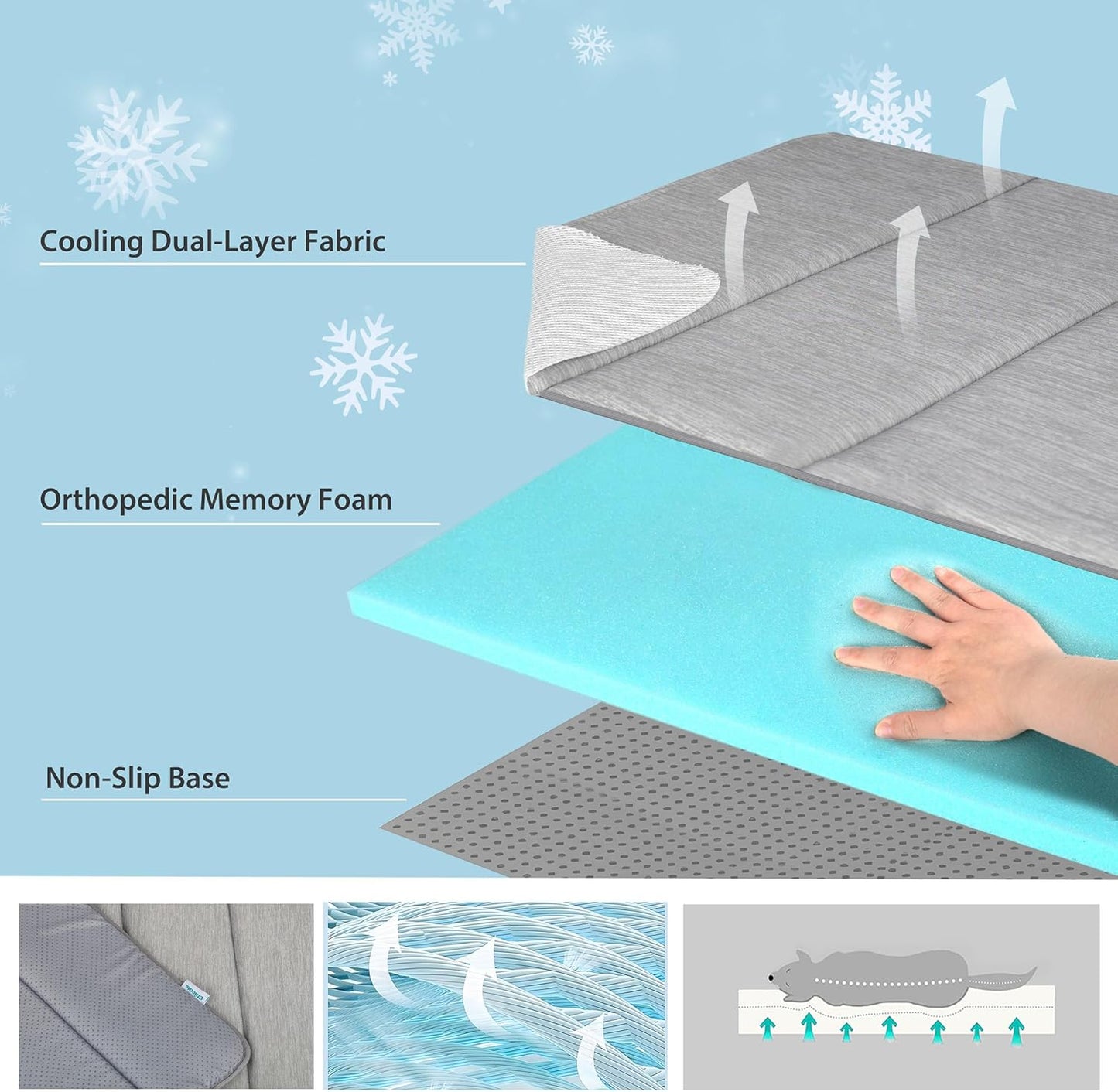 Dog Cooling Mat for Small Dogs - 24x18 Orthopedic Memory Foam Pet Pad for Summer, QMAX>0.5, Washable Premium Comfort Crate Pad for Your Furry Companion, Grey