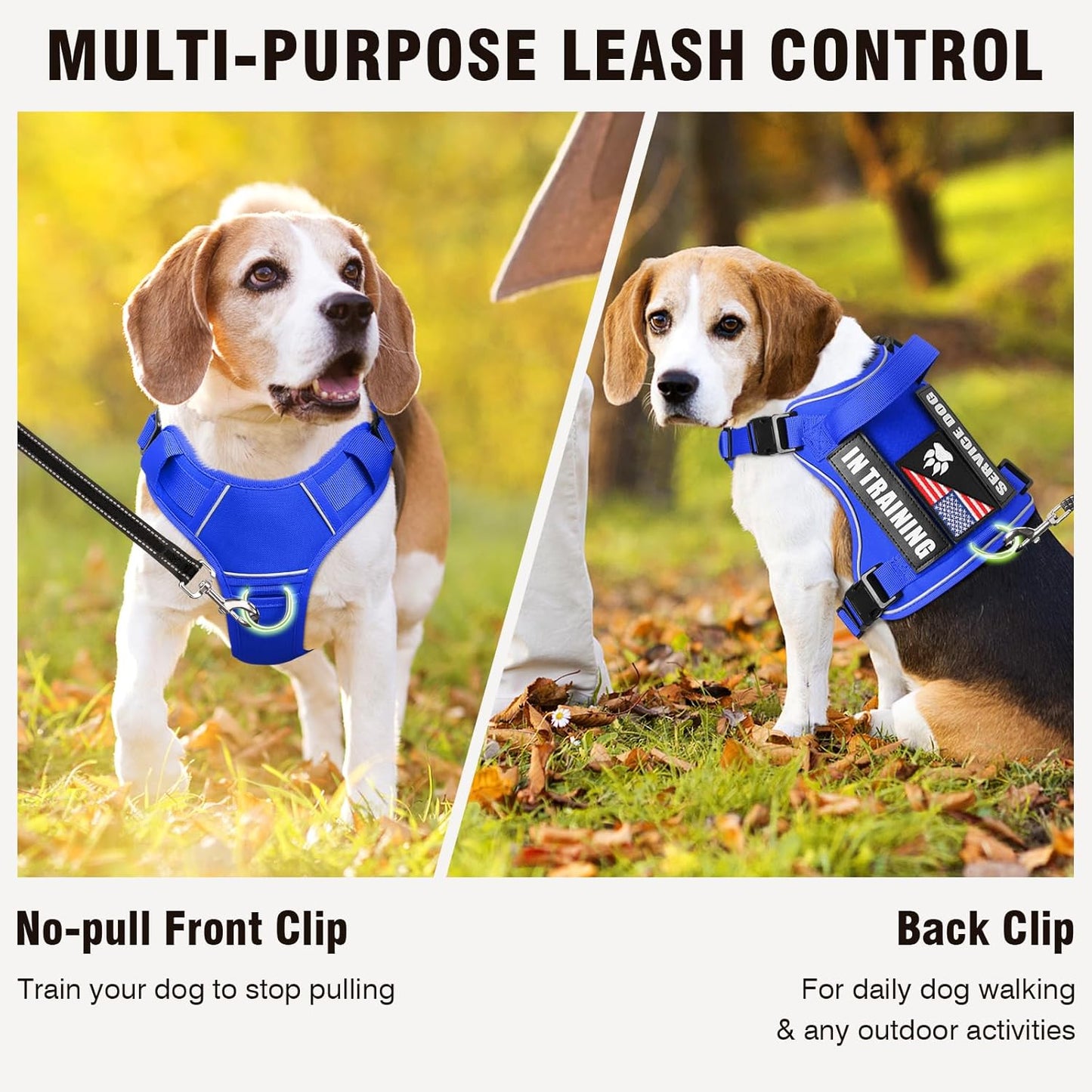 WINSEE Service Dog in Training Harness with 5 PCS Patches, Reflective Tactical Dog Vest Harness, Adjustable Soft Oxford Pet Harness with Easy Control Handle, Hook & Loop Panels for Walking Hiking