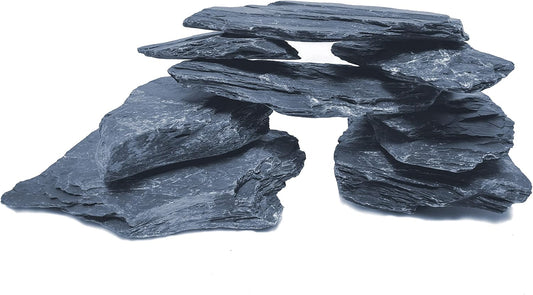 Natural Slate Stone 5 to 7 Inches - USA Sourced and Packaged for Aquascaping Aquariums, Terrariums, Paludariums, Reptile Enclosures, and Gardens (10lbs)